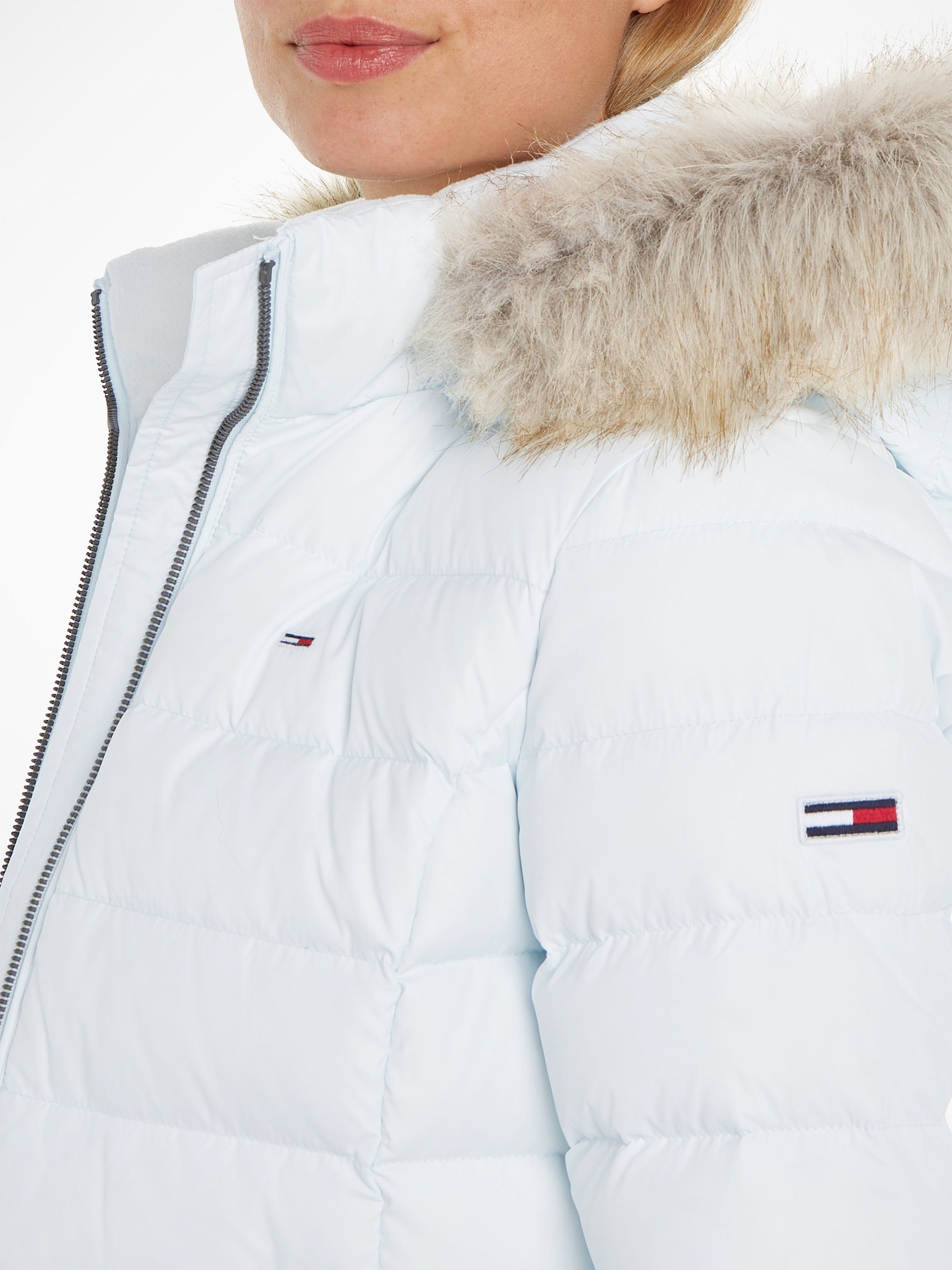 TOMMY JEANS Donsjack BASIC HOODED DOWN JACKET met imitatiebont aan de capuchon & tommy jeans-merklabel