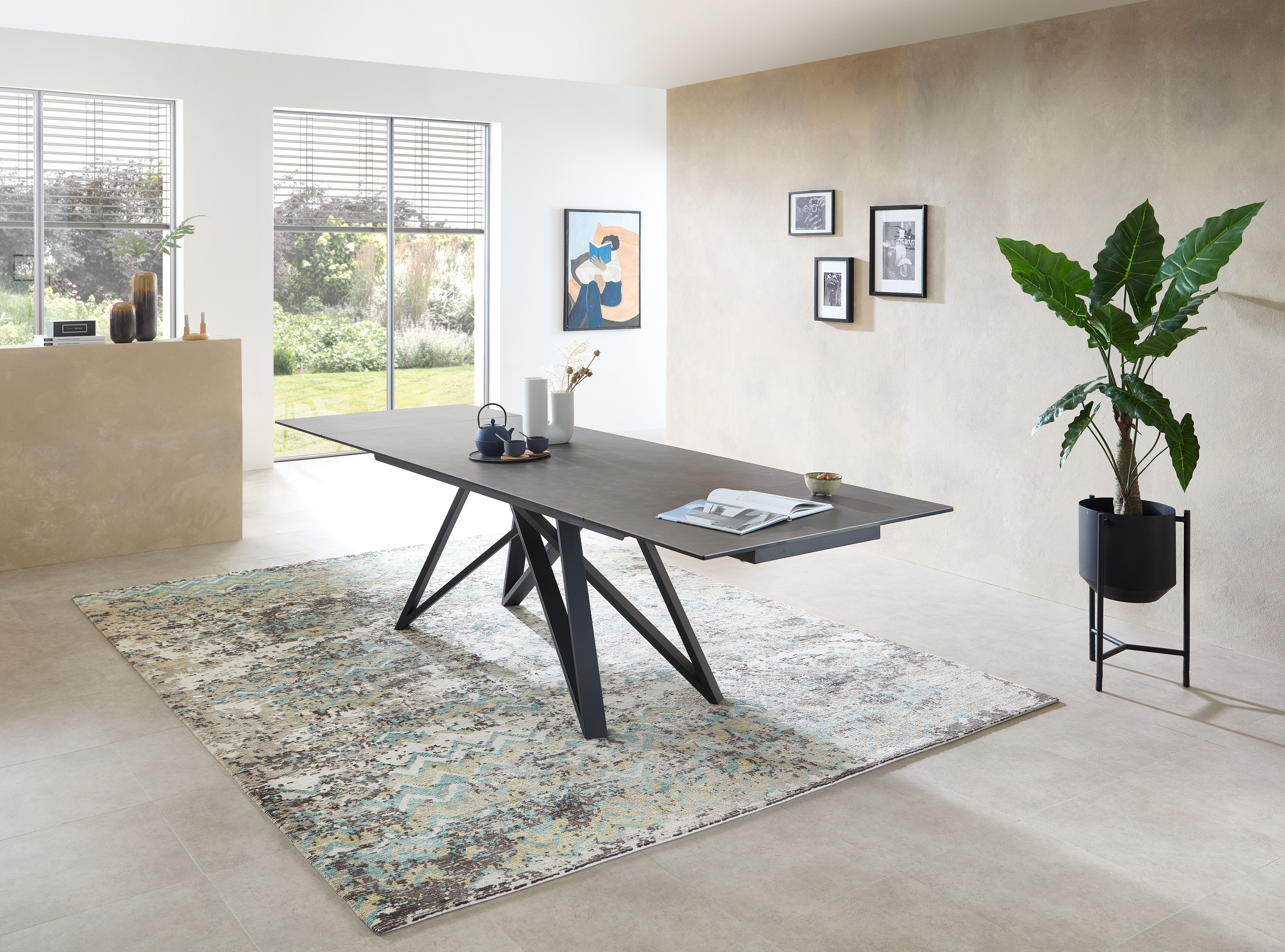 Stolkom Eettafel Charly eettafel keramiek, uitschuifbaar tot 280 cm, BxHxD 180x75x95 cm Keramische oppervlakte, tafelblad aan beide zijden uittrekbaar van 180 naar 280 cm