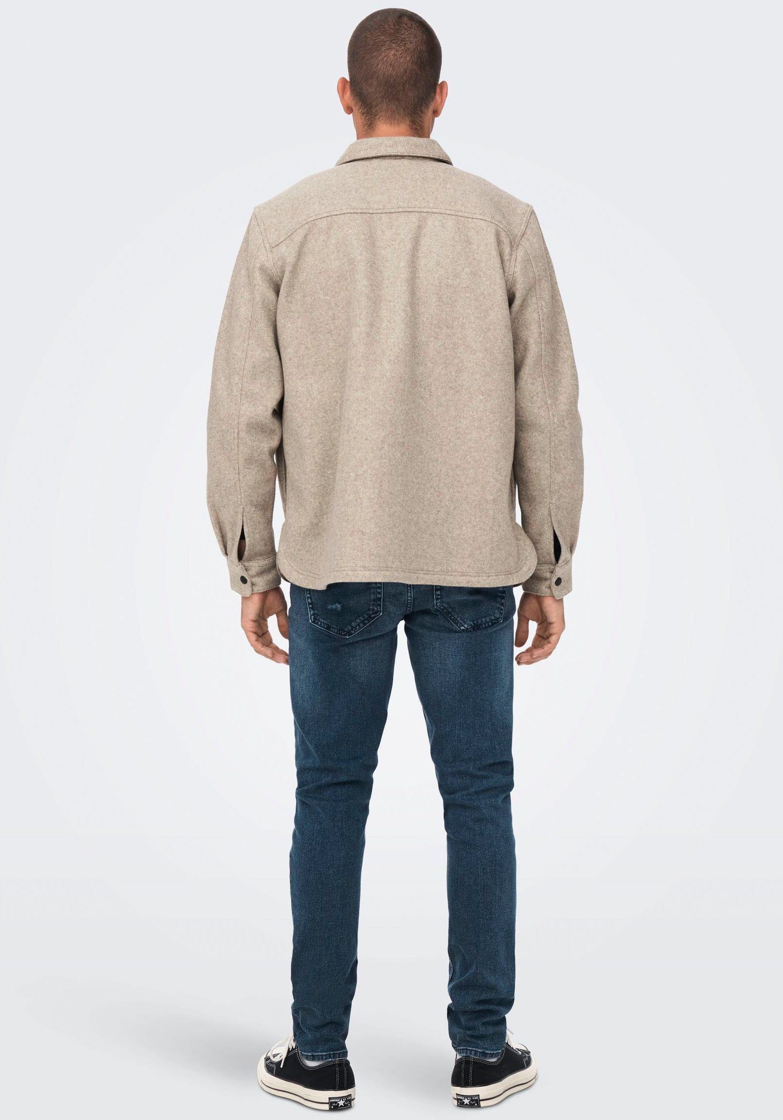 ONLY & SONS Overhemd met lange mouwen ONSASH OVR WOOLEN LOOK PKT LS SHIRT NOOS
