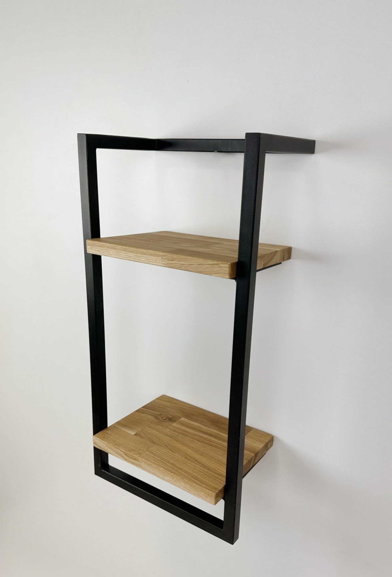 andas Wandplank Borken, rek, plank, wandplank Gemaakt van metaal met massief eiken planken