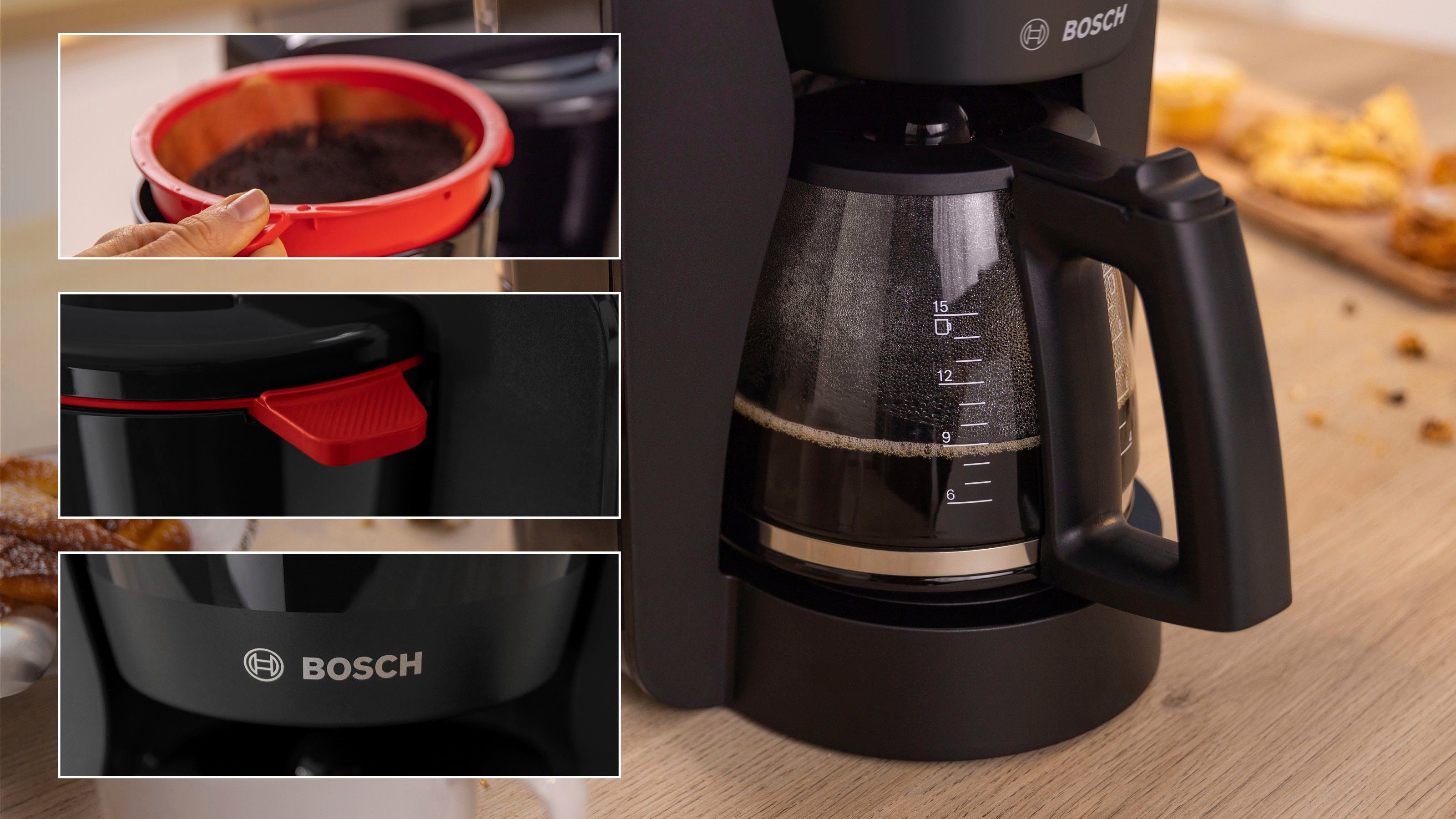 BOSCH Filterkoffieapparaat MyMoment TKA2M113, 1,25 l, voor 10-15 kopjes, glazen kan, 40 min. warmhoudfunctie, 1200 w