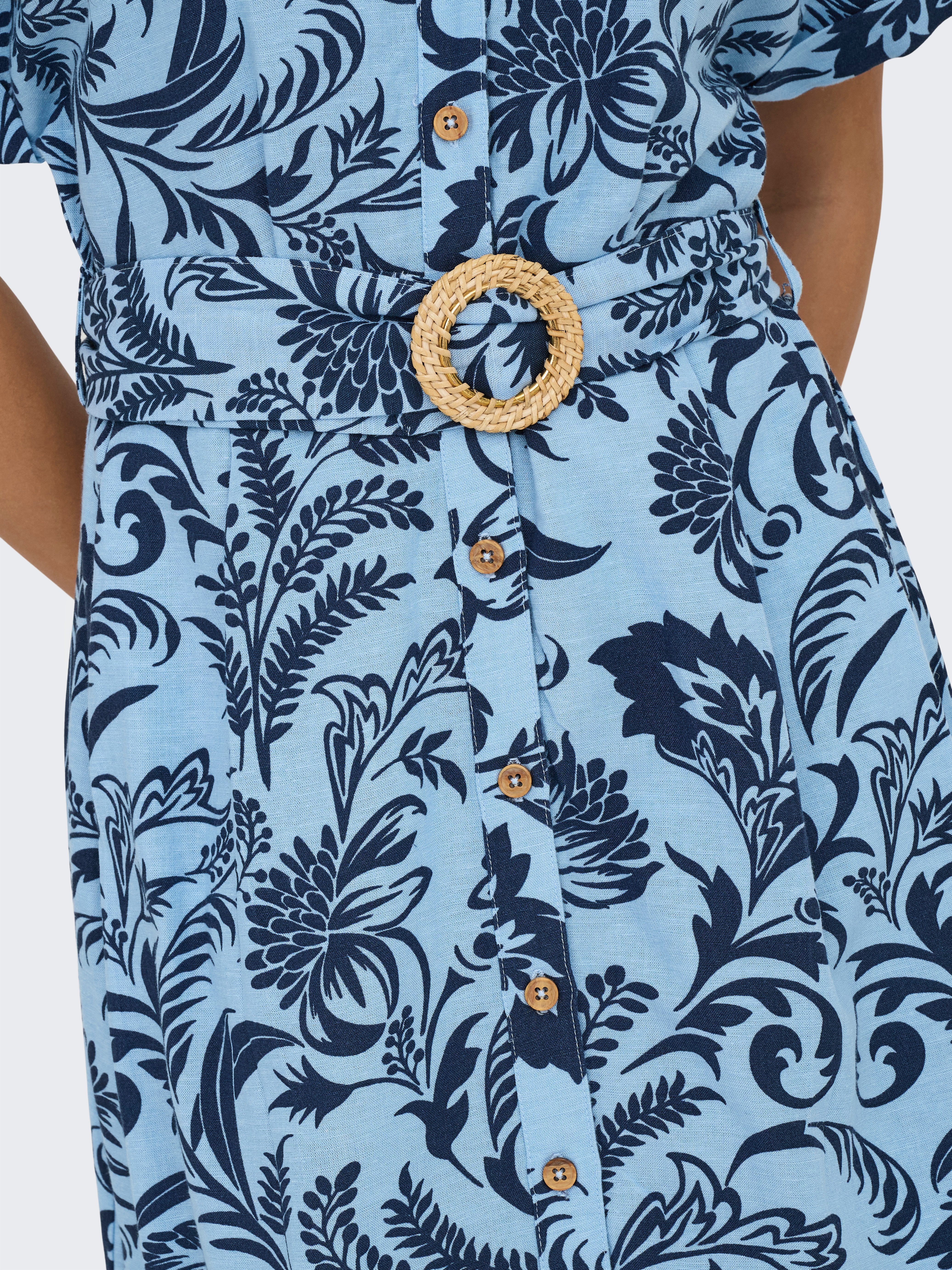 Only Jurk met overhemdkraag ONLJAKIRI LINEN SS MIDI SHIRT DRESS WVN