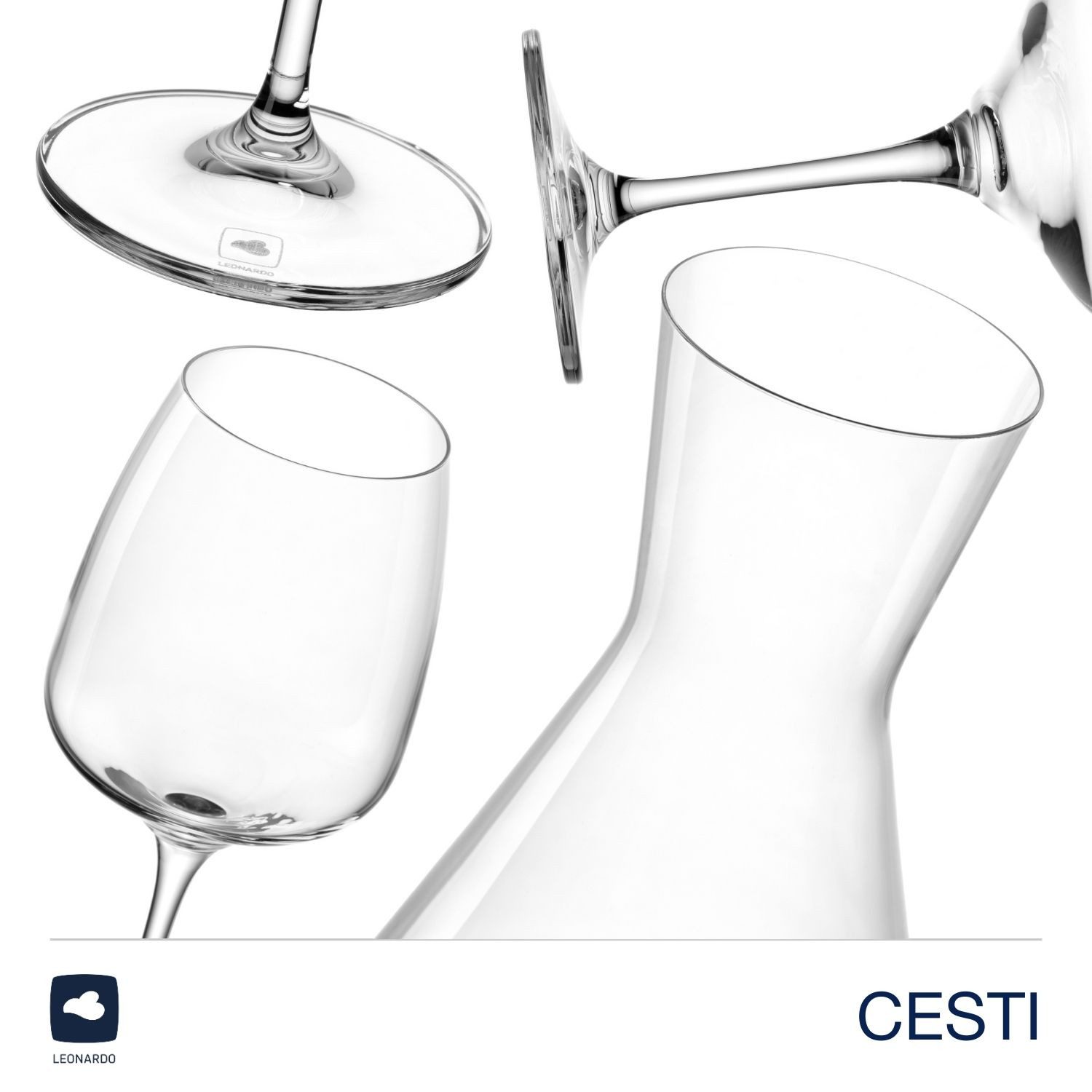 LEONARDO Rodewijnglas Wijnset CESTI + poetsdoek 2 wijnglazen en 1 karaf met poetsdoek (set, 4-delig)