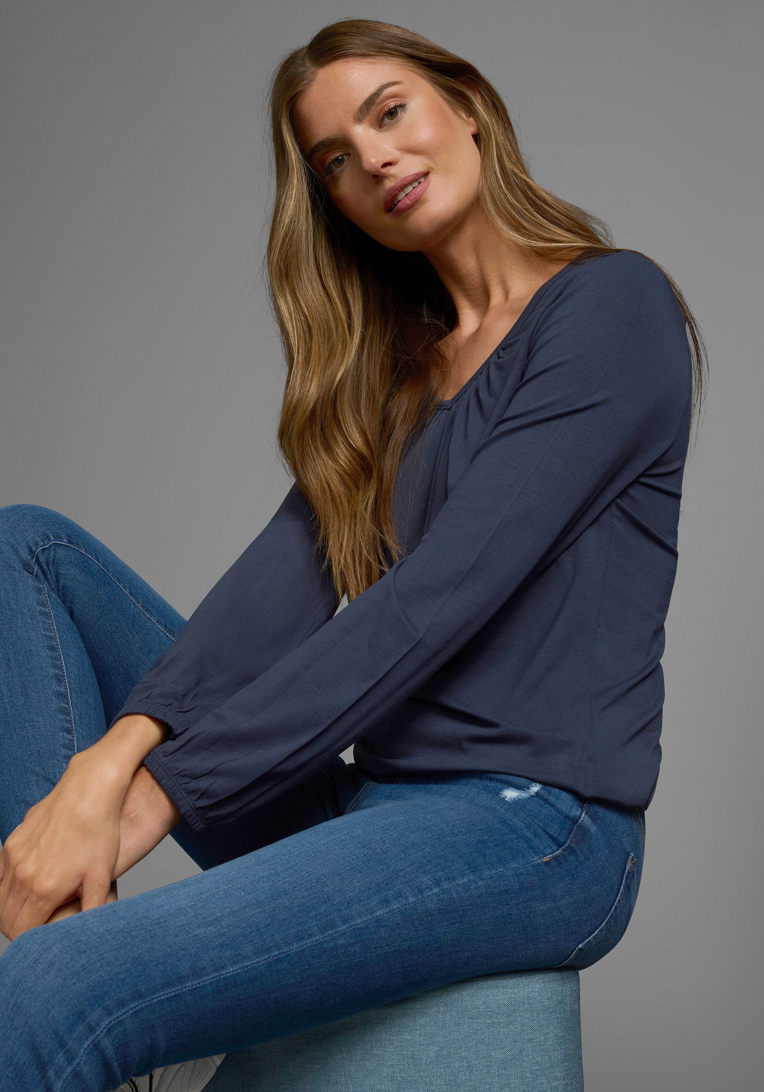 Flashlights Shirt met lange mouwen figuurvolgende snit, van viscosemix (2-delig, Set van 2)