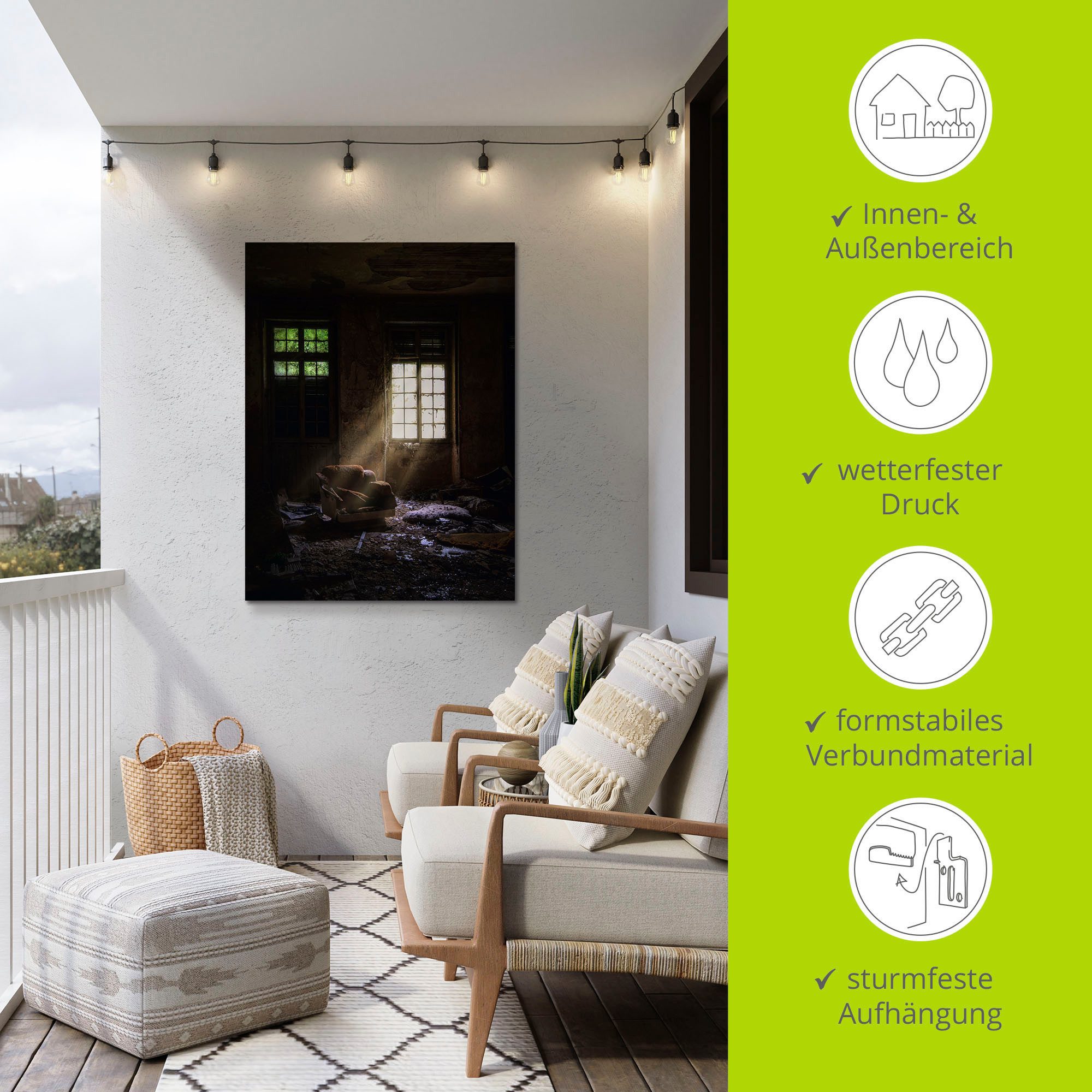 Artland Artprint Lost Place Bij het raam fauteuil als artprint van aluminium, artprint voor buiten, artprint op linnen in verschillende maten