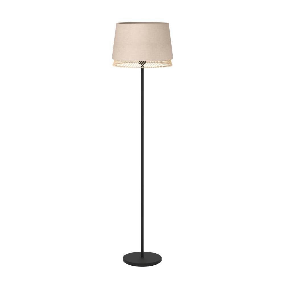 EGLO Staande lamp TABLEY Vloerlamp, metaal in zwart, bamboe en linnen, E27 fitting, 150 cm (1 stuk)