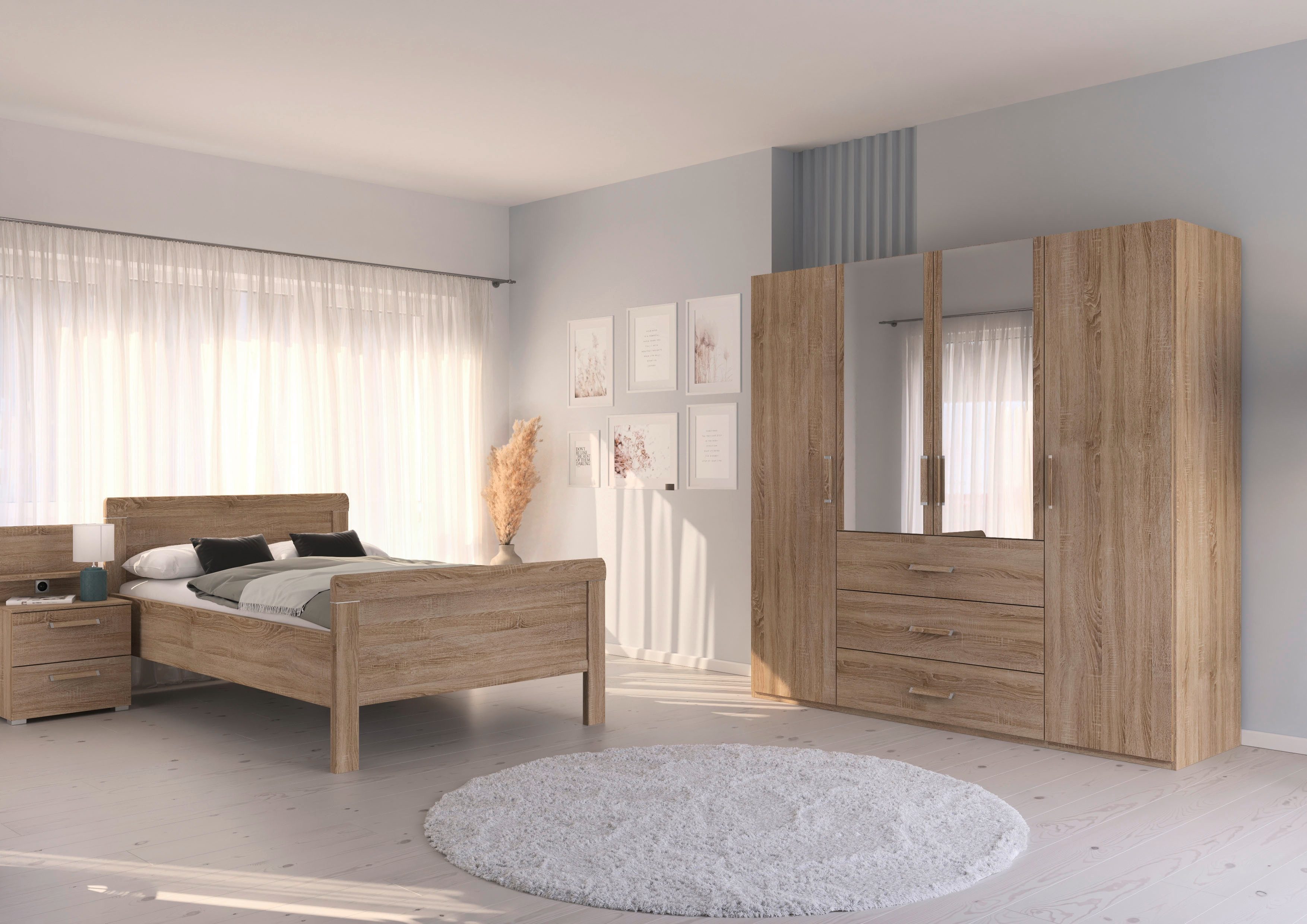rauch Slaapkamerserie Compleet slaapkamer EVELYN Kast en bed in 2 breedtes, nachtkastje met paneel MADE IN GERMANY (set, 3-delig)