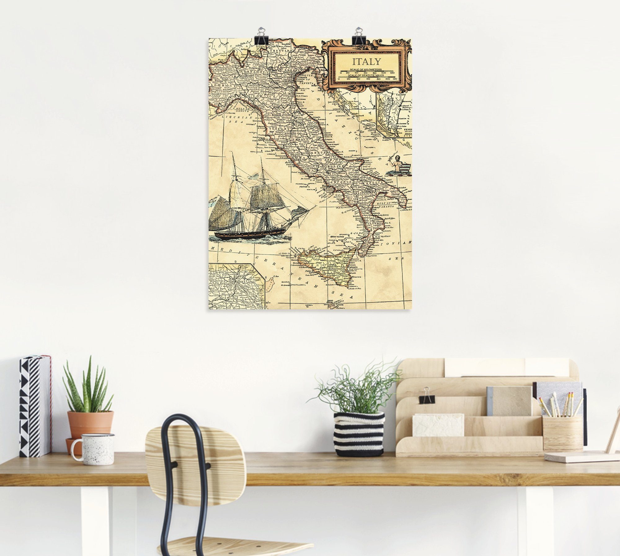 Artland Artprint Italië kaart als artprint op linnen, poster in verschillende formaten maten