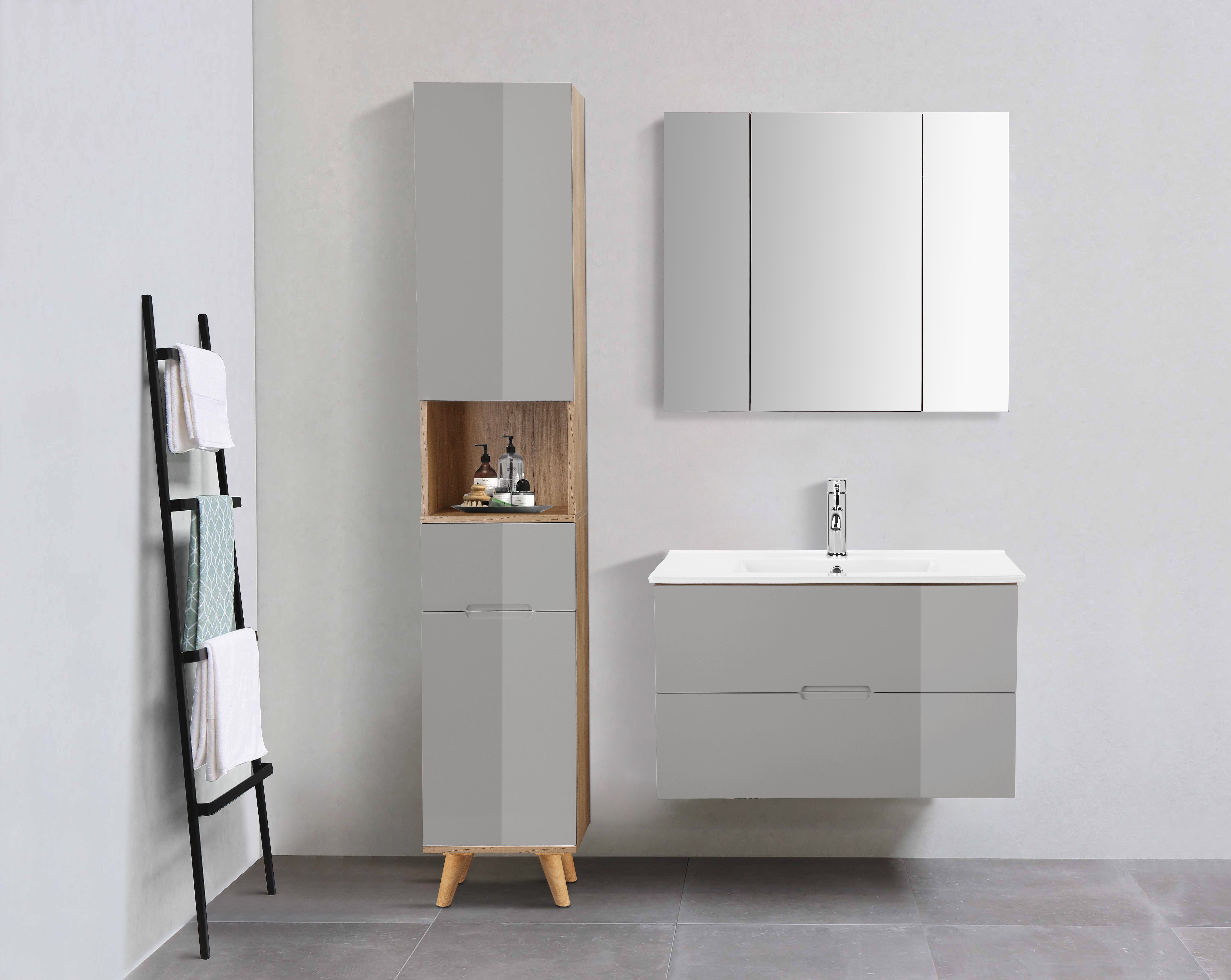welltime Hoge kast Lund badkamerkast Scandinavisch design met veel bergruimte