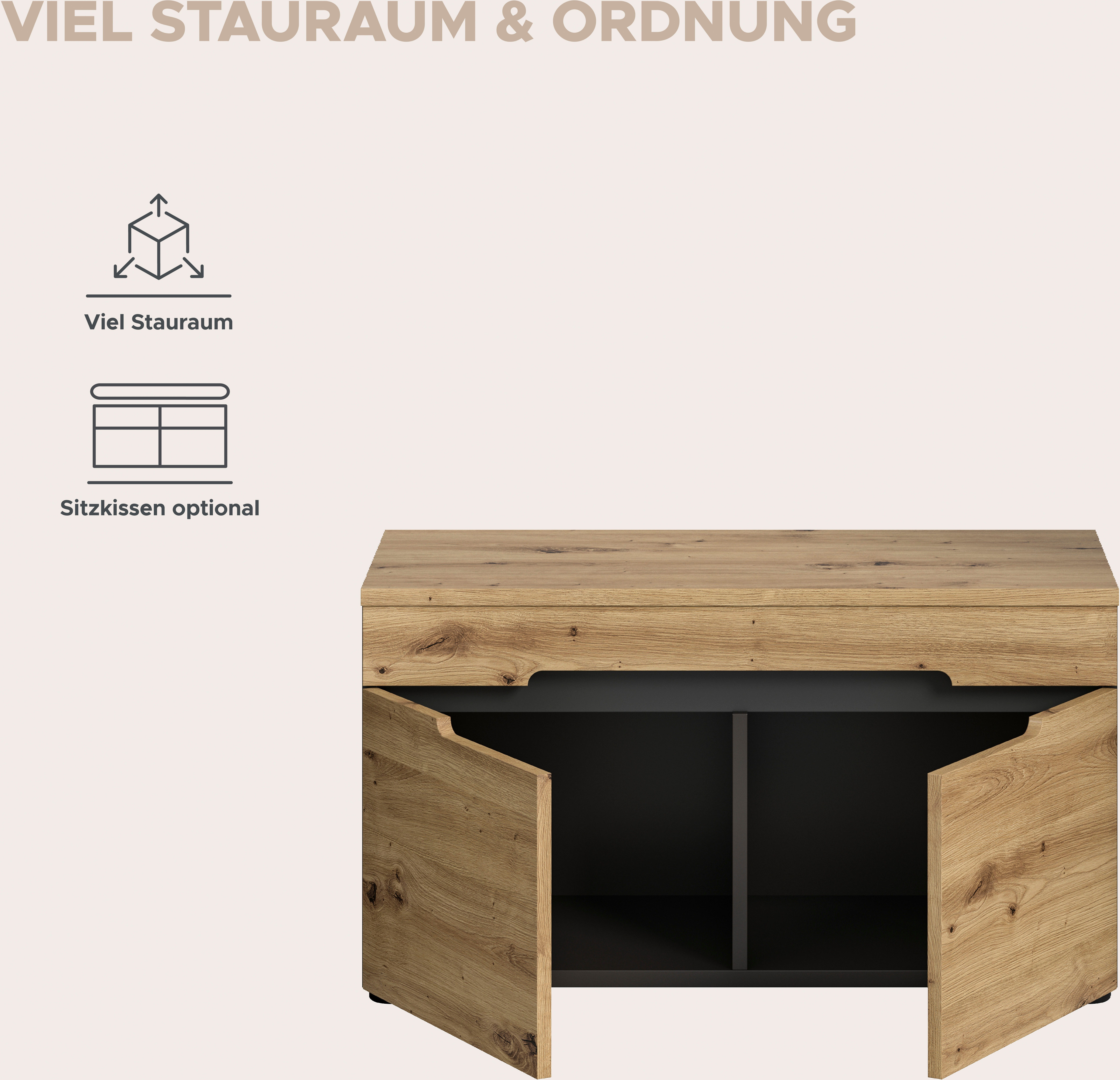 INOSIGN Zitbank Rehat, breedte 80 cm, in basalt grijs/Artisan eiken, 2 deuren Garderobenbank, halbank, gangbank, bank met opbergruimte, bank
