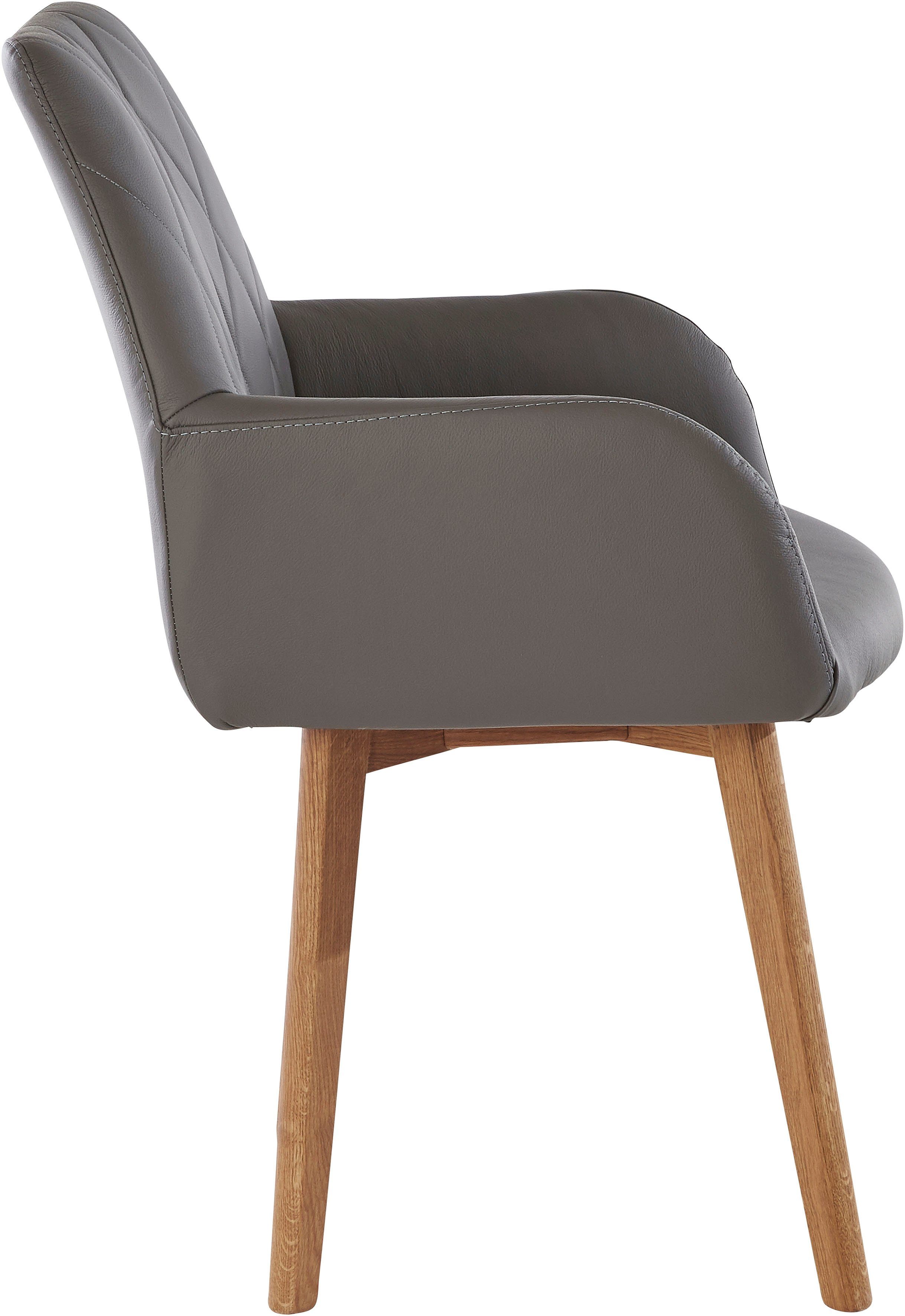 Home affaire Eetkamerstoel Brest Fauteuil in leer of microvezel, geolied massief eiken frame (2 stuks)