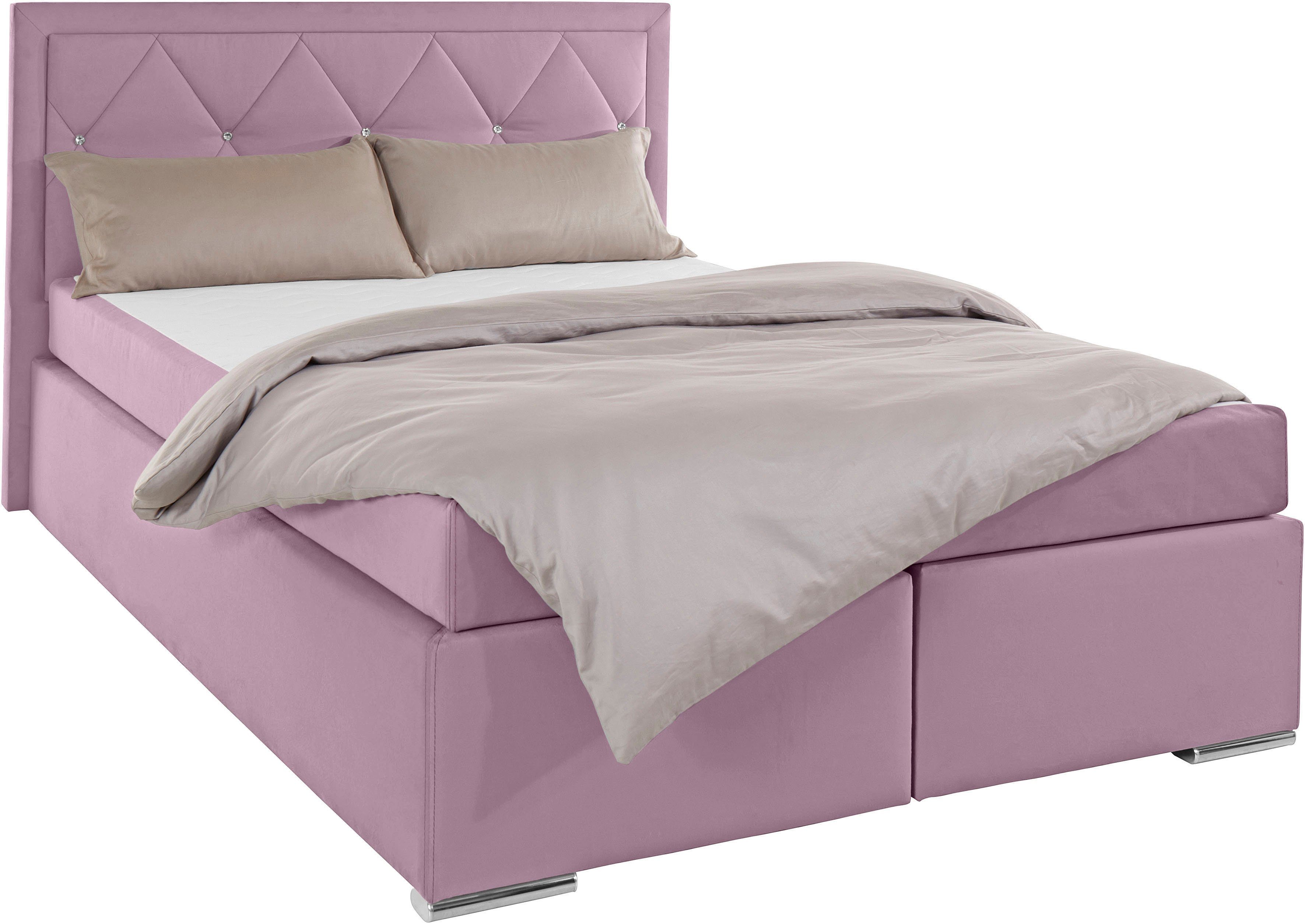 Leonique Boxspring Alfie, bestseller, optioneel met bedlade met strassteentjes in het hoofdbord, h2, h3 en h4 ter keuze