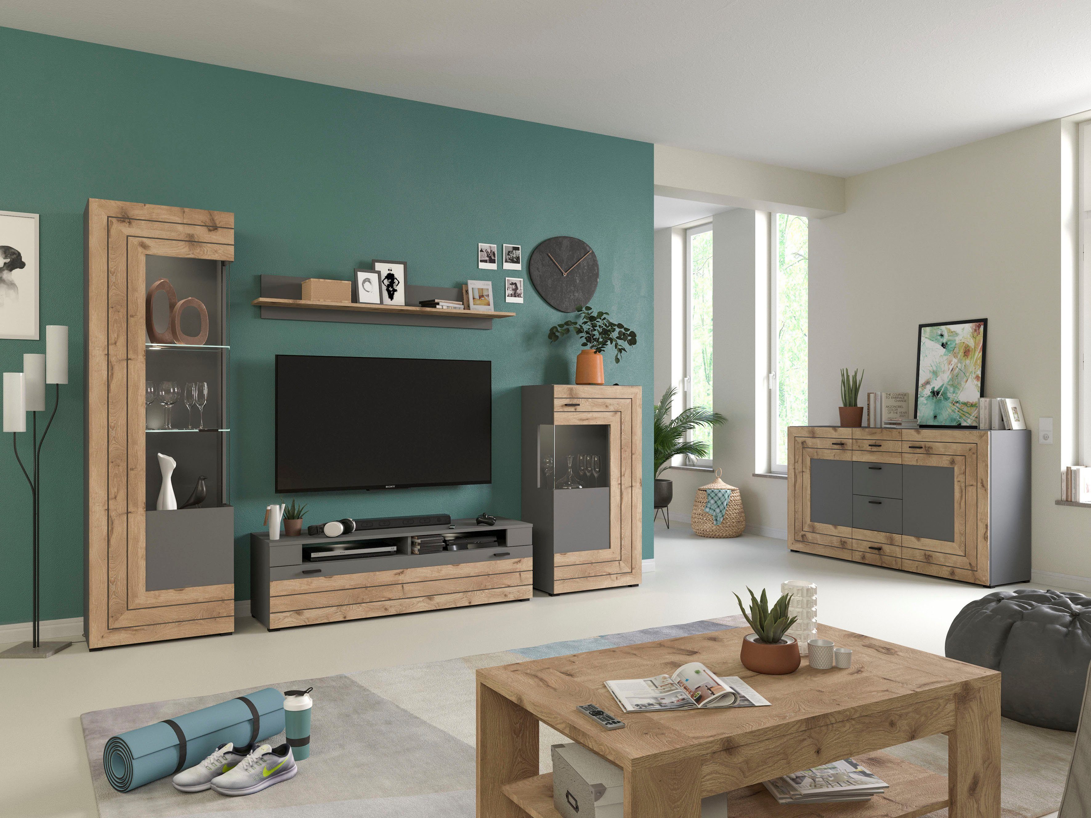 INOSIGN Dressoir Aalborg, breedte 160 cm, 4 lades, 2 deuren, 6 vakken, metalen handgrepen