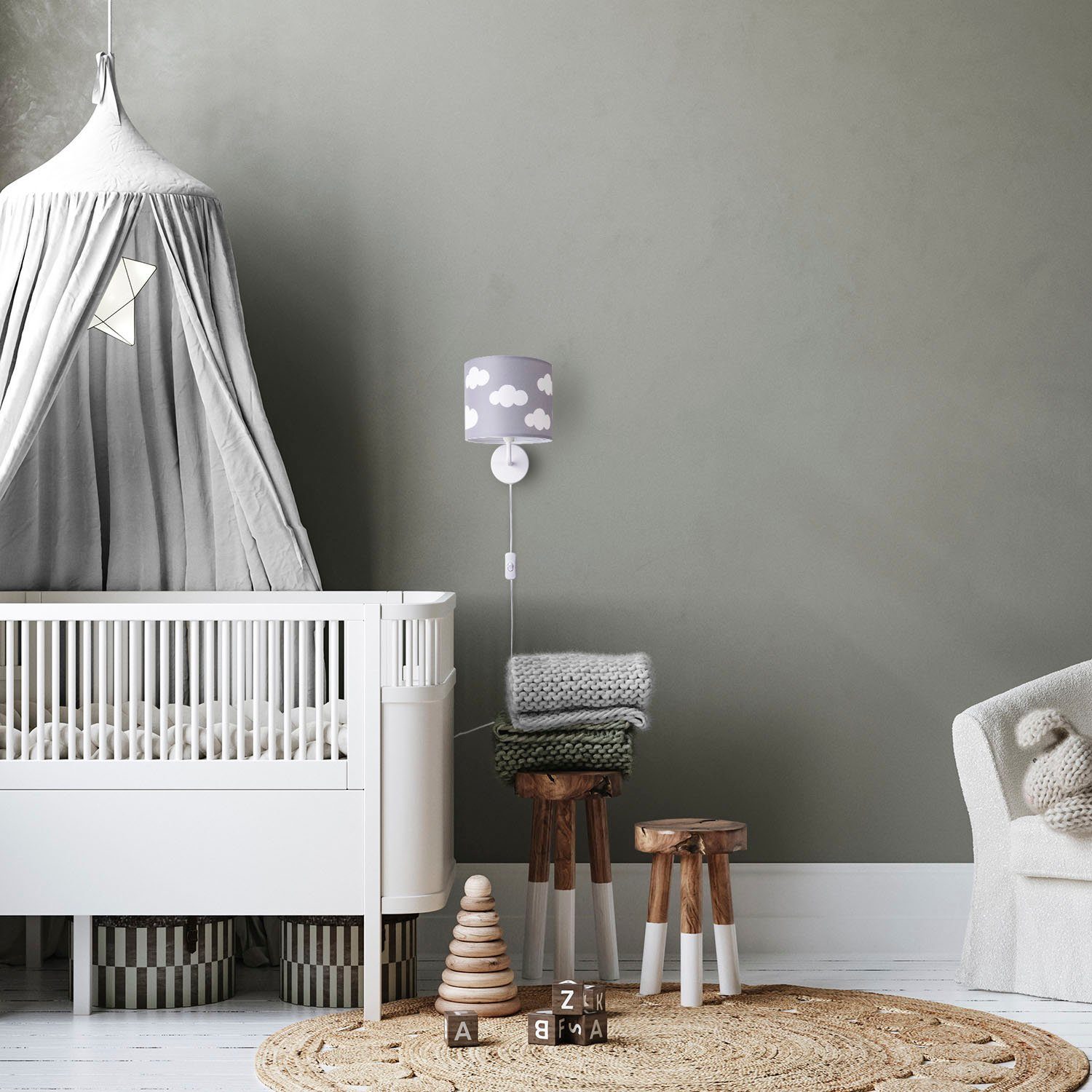 Paco Home Wandlamp Luca Cosmo Kinderkamer wandlamp kind kinderlamp wolken hemel met stekker