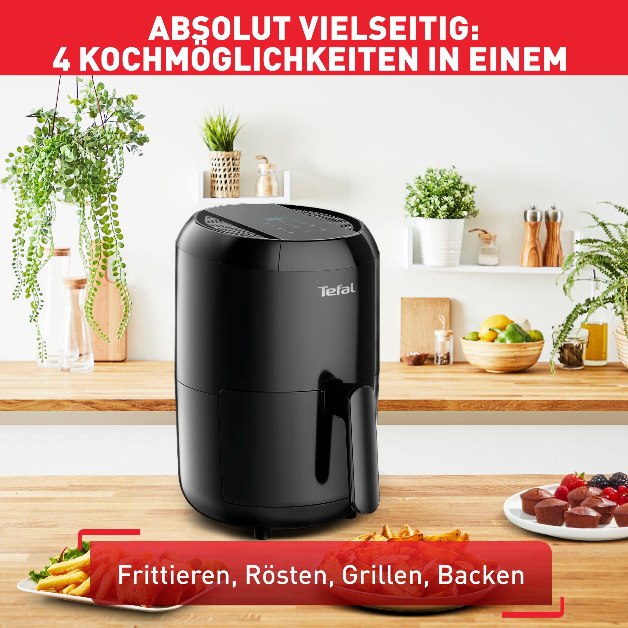 Tefal Airfryer EY3018 Easy Fry Compact Capaciteit: 1,6L, 6 kookprogramma's, timer, gezond zonder vet/olie, EY3018