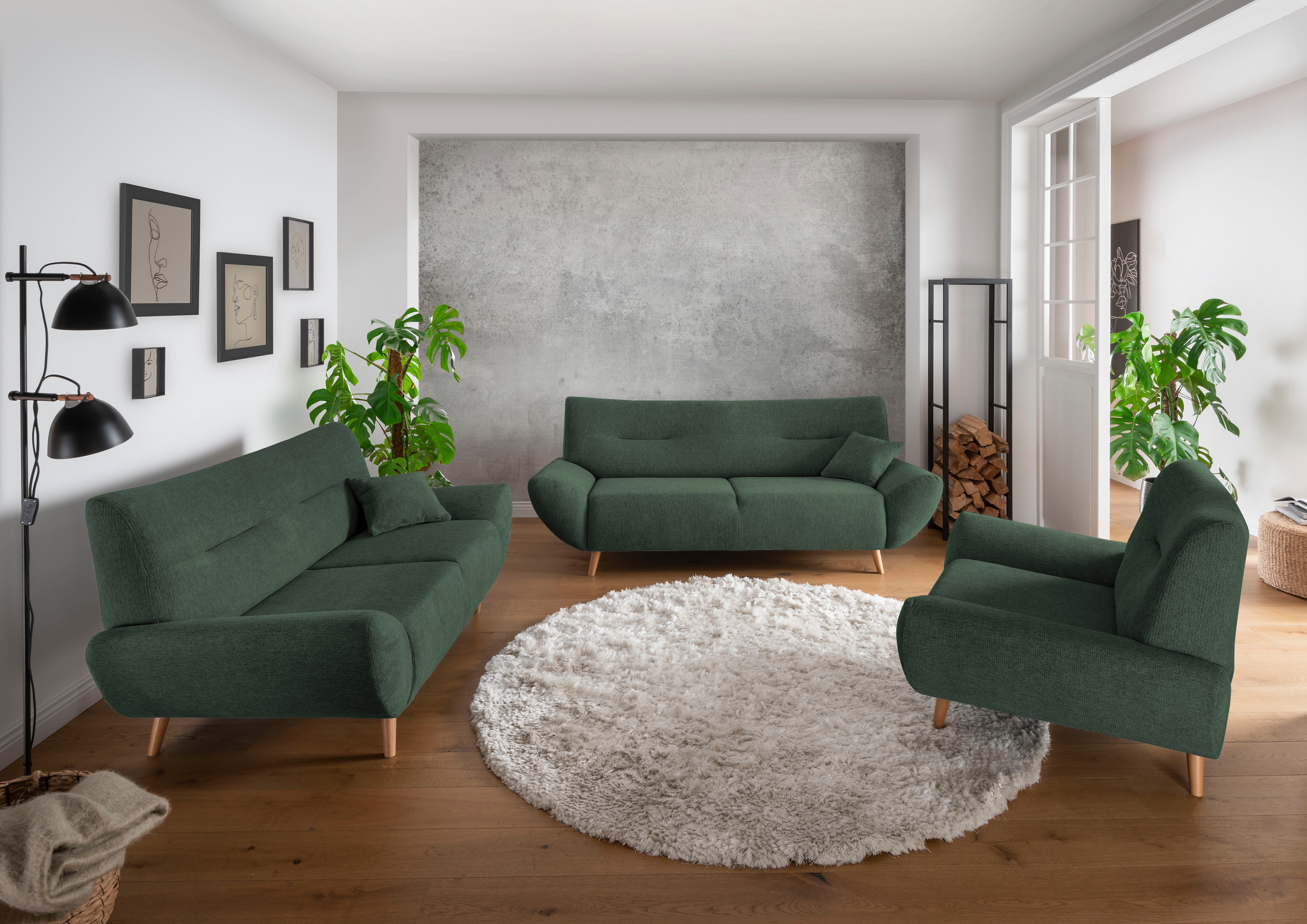 INOSIGN 3-zitsbank Drago, elegant en tijdloos, comfortabel, met houten voet
