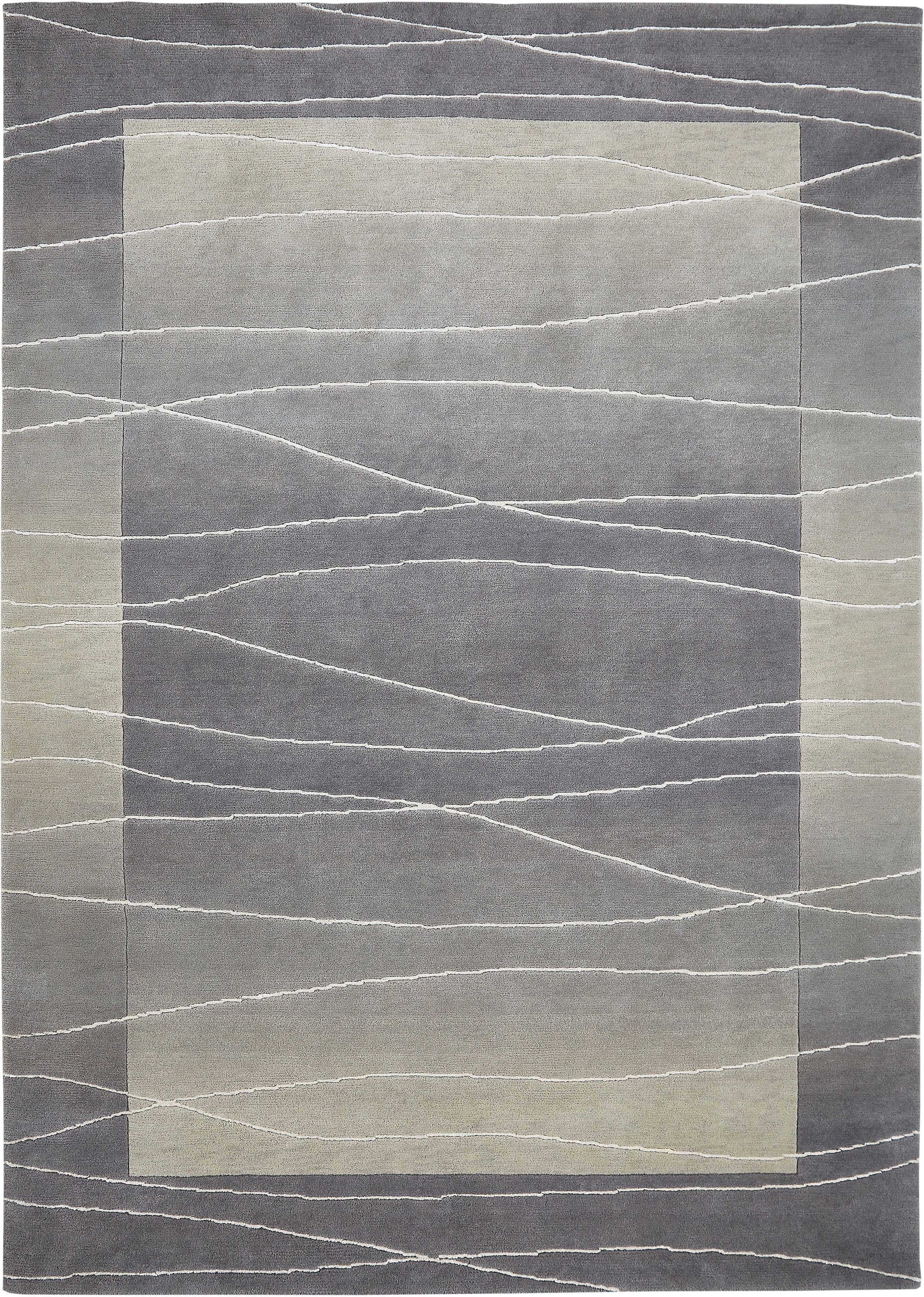 LUXOR living Wollen kleed LINEO Nepal tapijt, 100% wol, handgeknoopt, met bies wollen vloerkleden zilver(kleur)