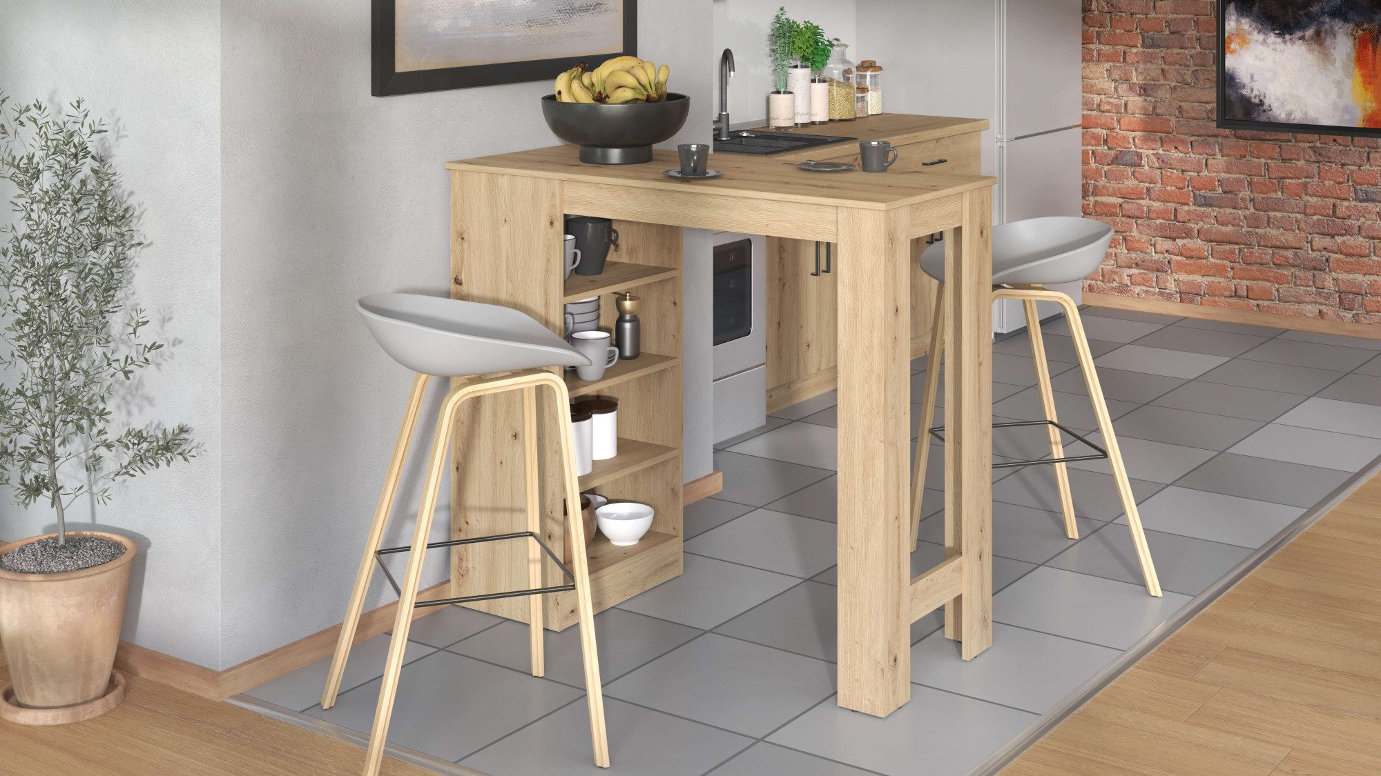 Home affaire Bartafel Valence, 120x50x150 cm, keukentafel, bartafel, statafel, bar rechthoekige tafels beige