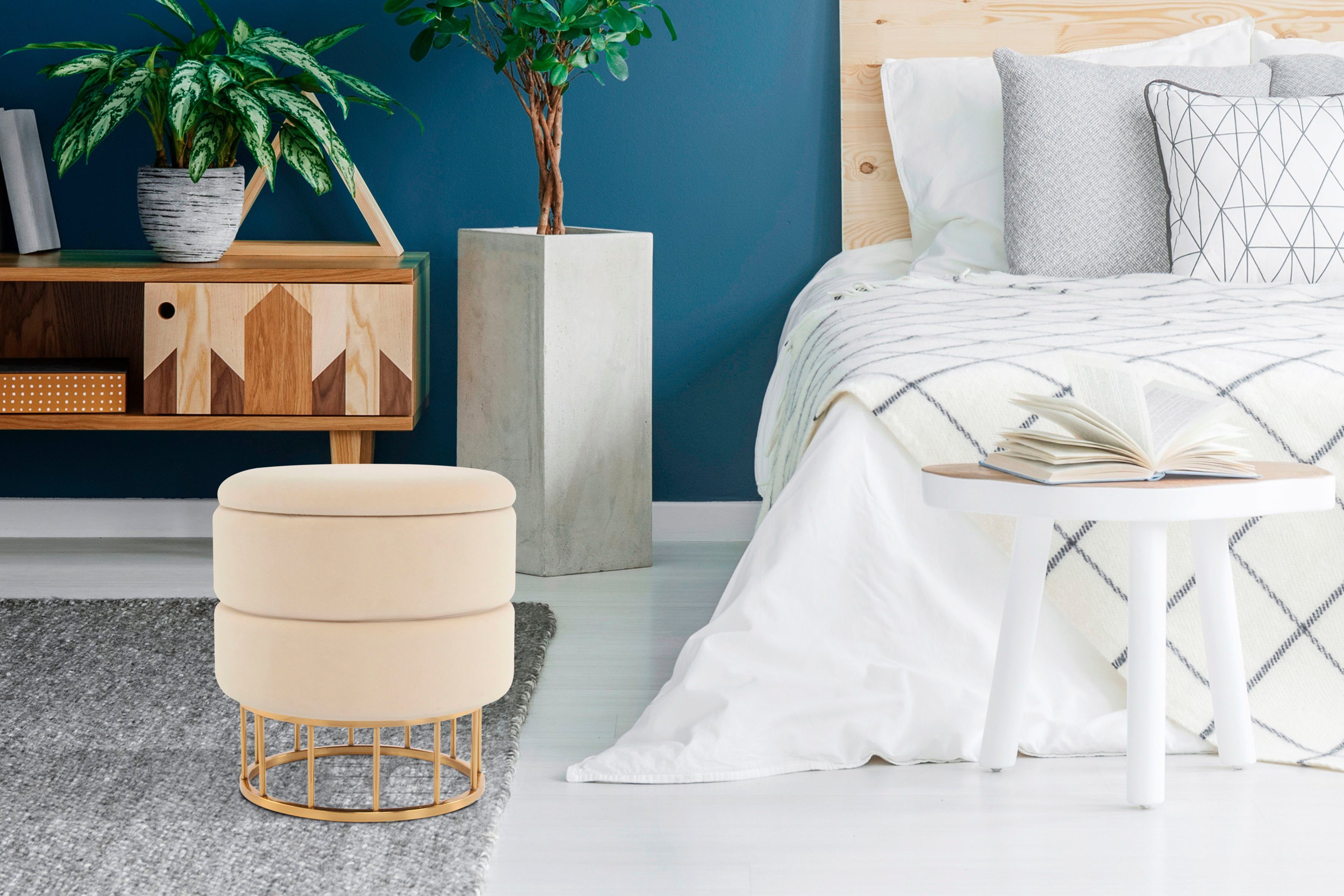 Kayoom Hocker met bergruimte Kruk Zero 525, zitkruk met comfort, ronde, moderne vorm glamoureus, elegant, met opbergruimte, bekleding van fluweelzacht