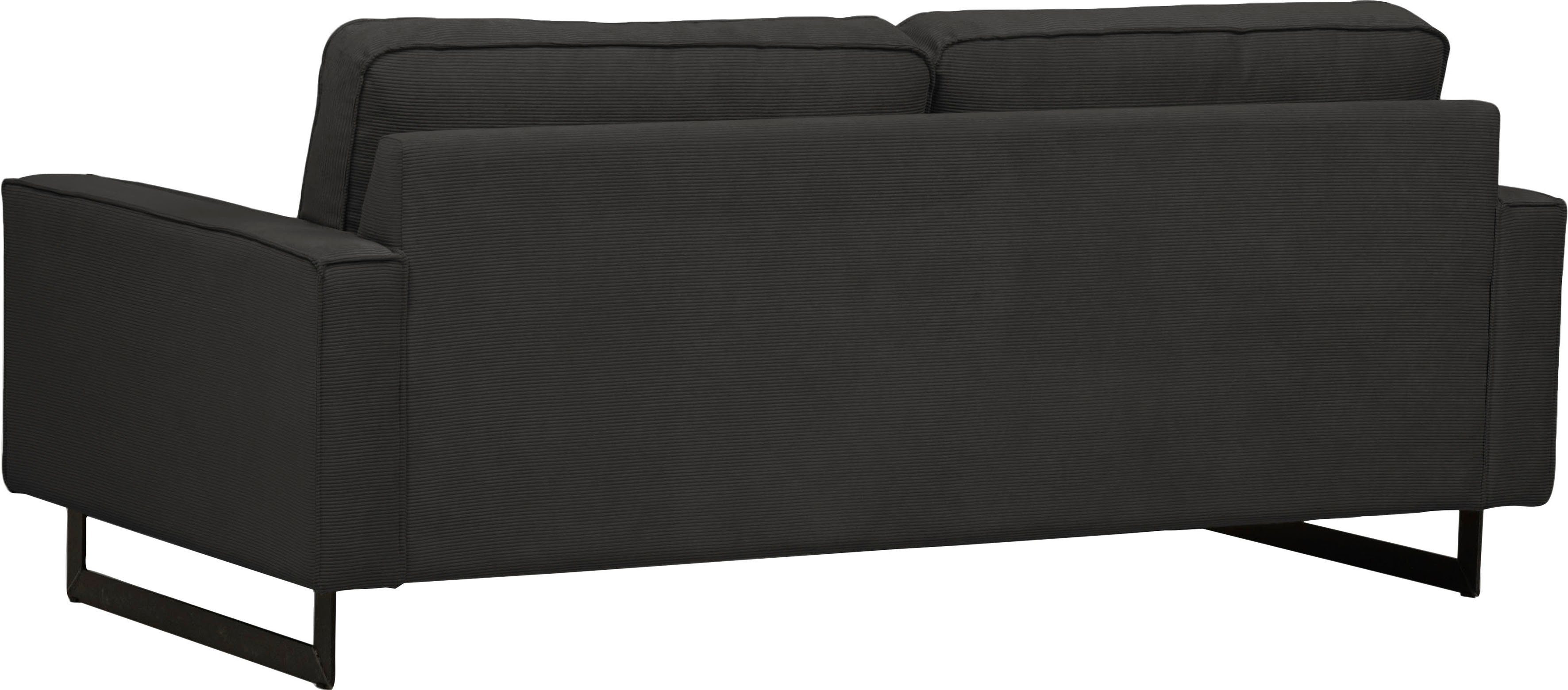 Places of Style 3-zitsbank Pinto, 206 cm, cord, chenille, leerlook met keder, zwarte metalen voeten, golfondersteuning