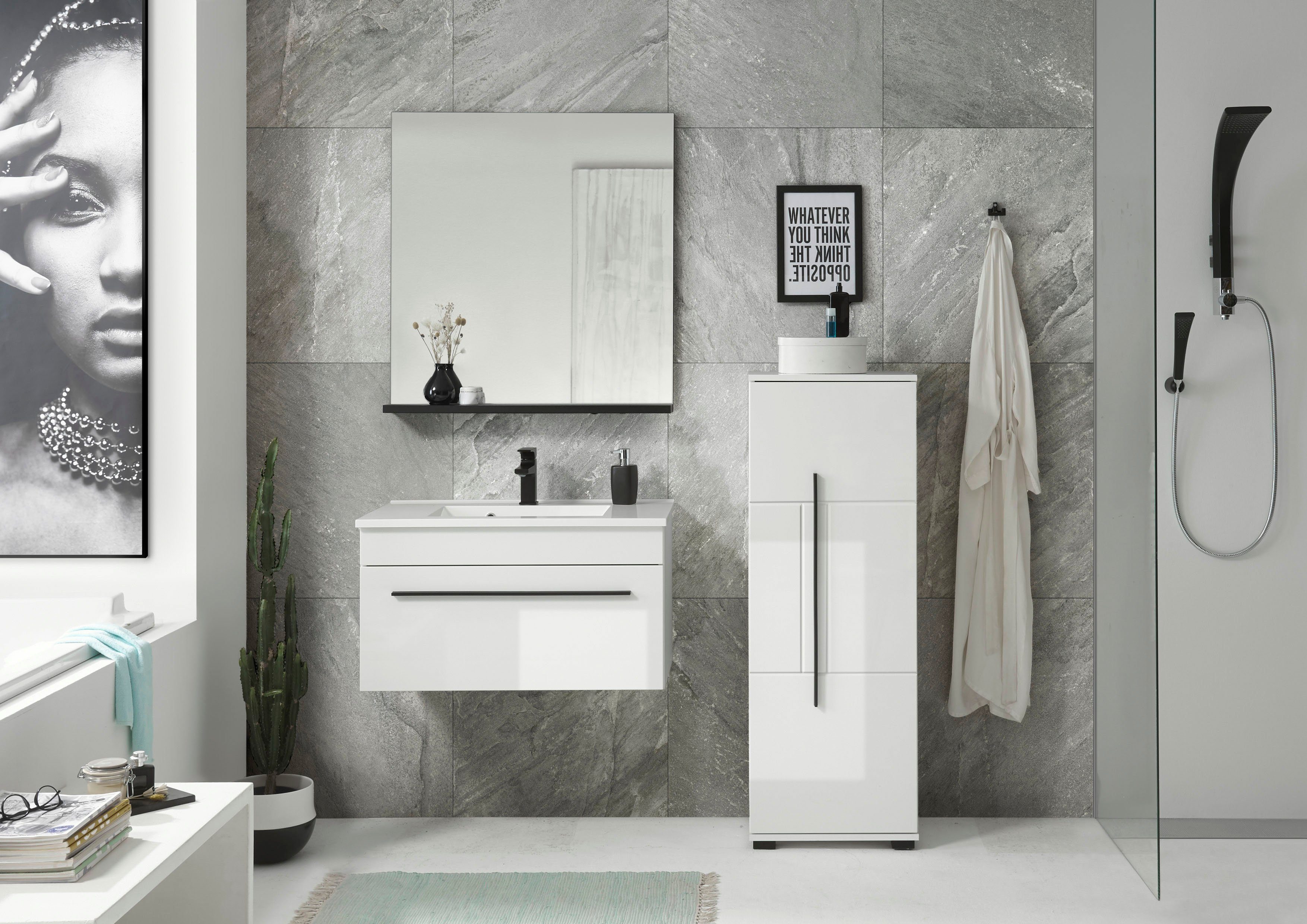 INOSIGN Halfhoge kast Cantara, Badschrank in Hochglanz Weiß, Schrank im modernen Design