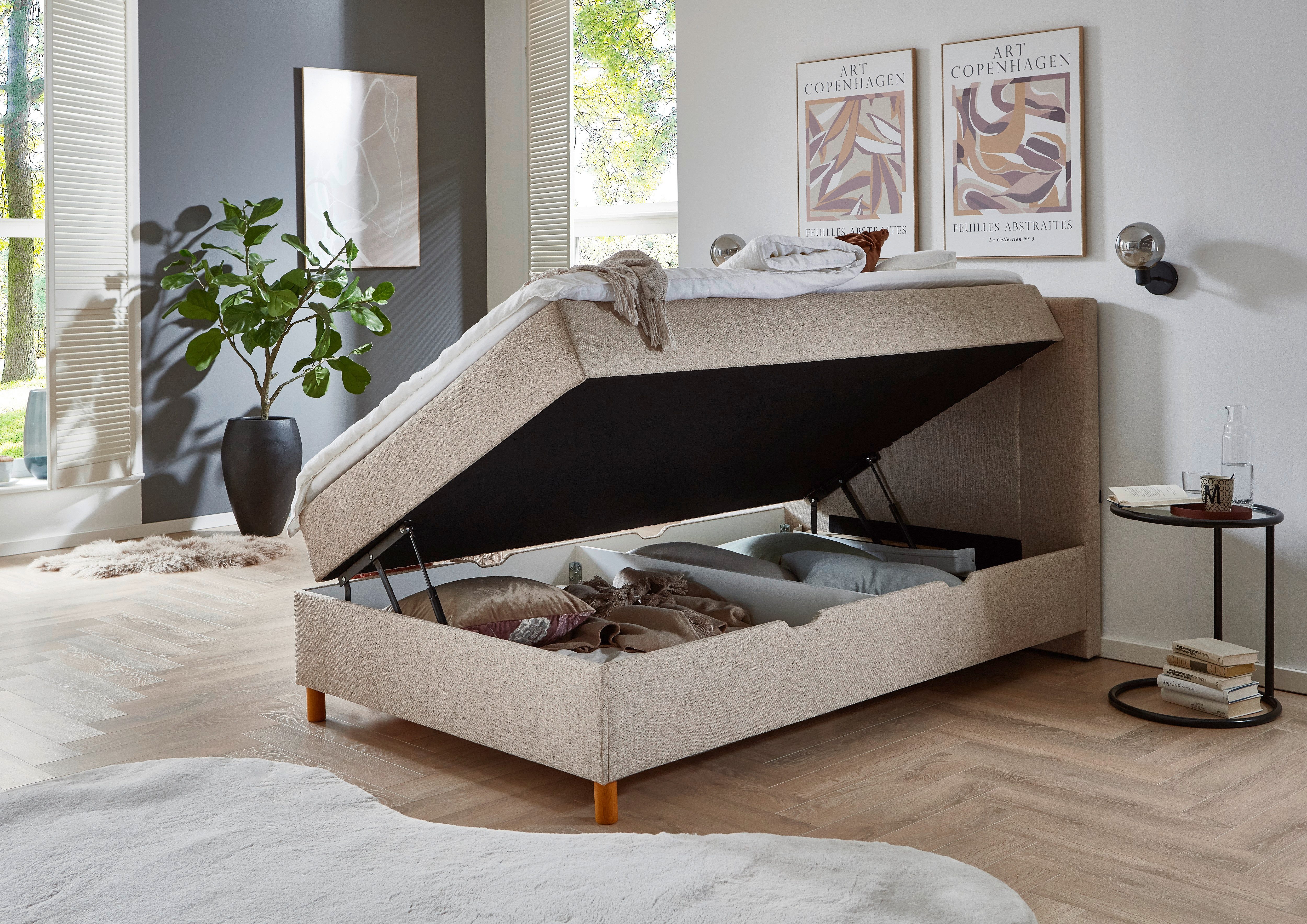 INOSIGN Boxspring Escalon II, met opbergruimte, inclusief topper, met houten poten