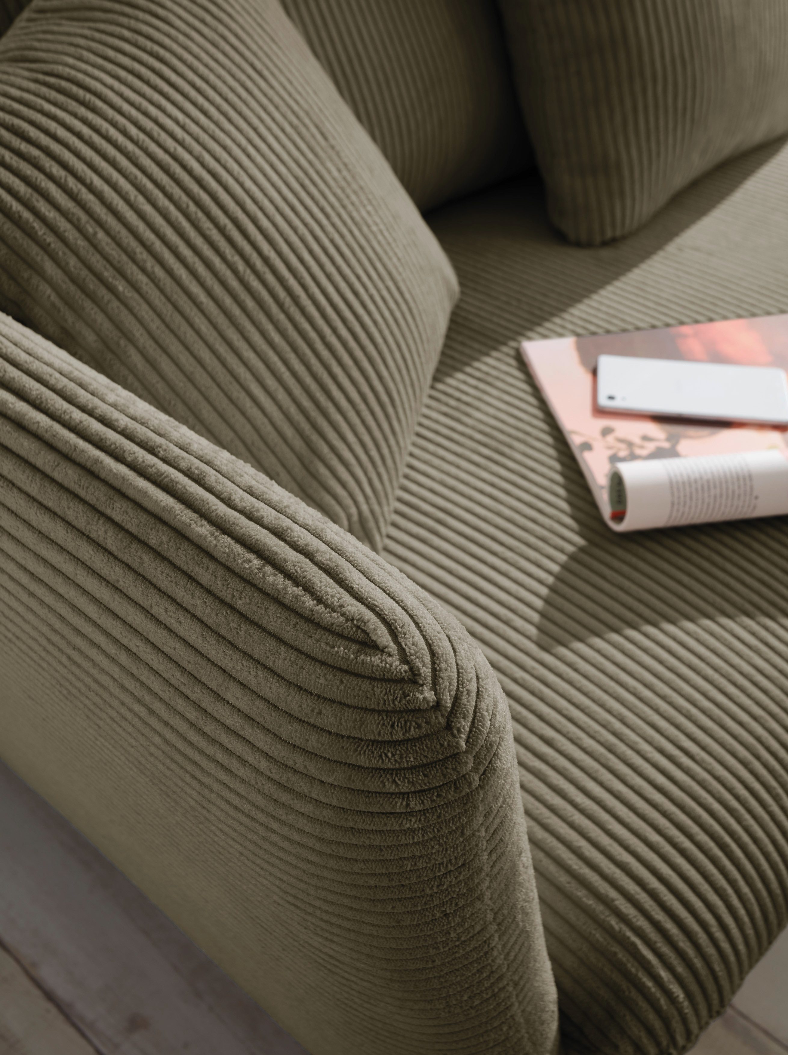andas Hoekbank MERLE, 258 cm, L-vorm, prachtige corduroy, met slaapfunctie en bedlade, ligoppervlak 224 x 139