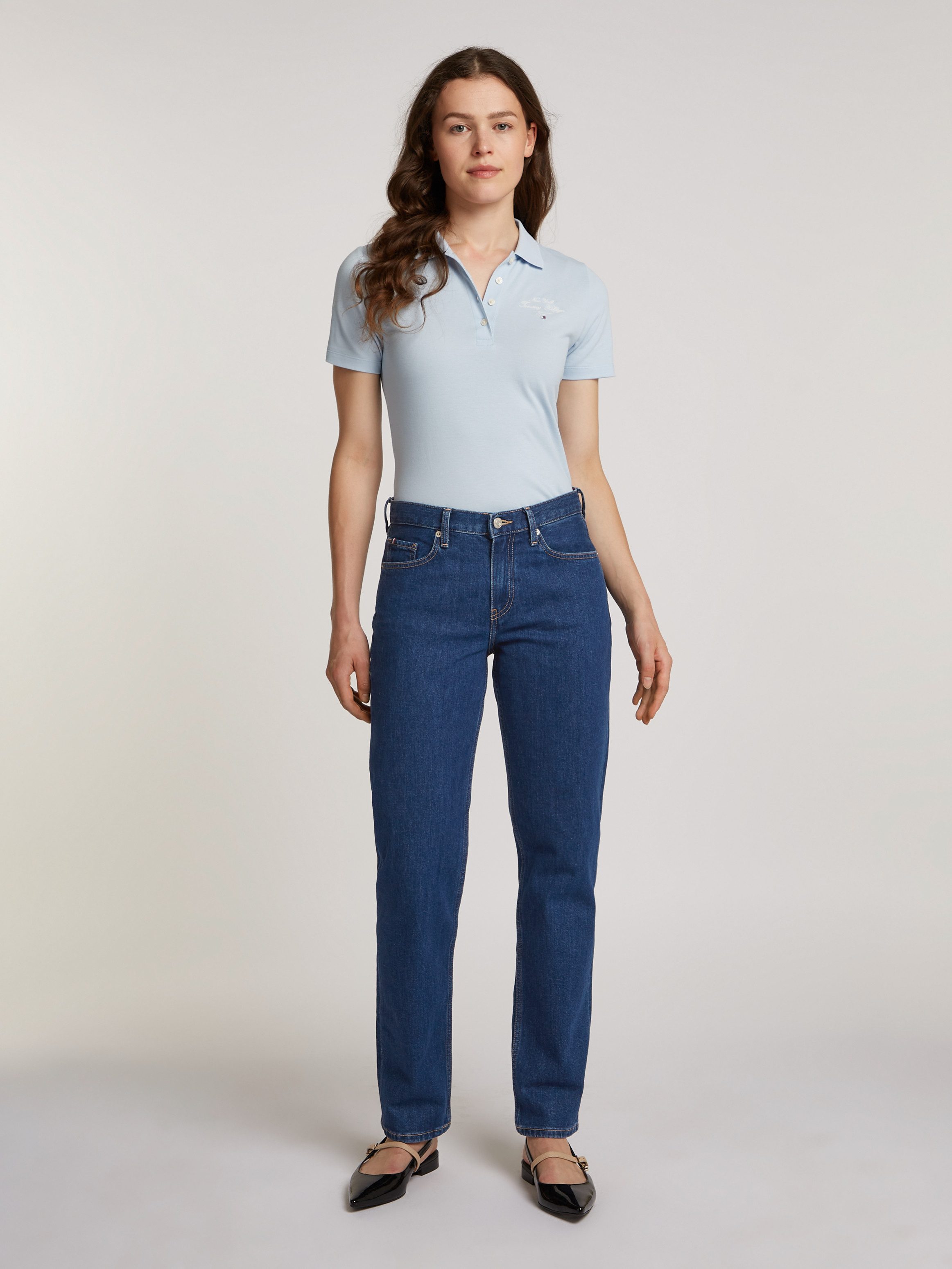 Tommy Hilfiger Straight jeans CLASSIC STRAIGHT RW ECRU met logo-badge, in enkel-lengte