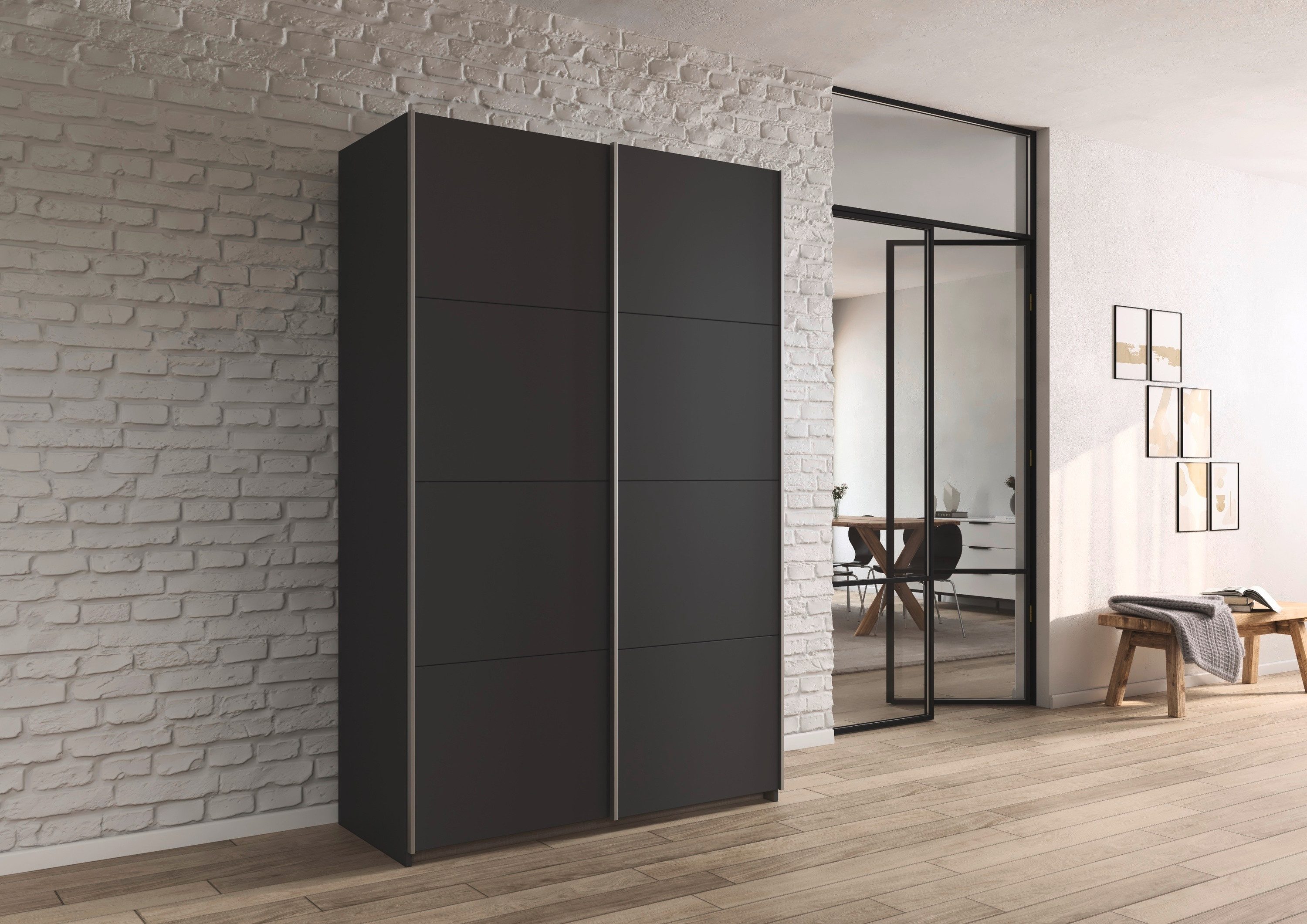 rauch Schuifdeurkast Kledingkast Kast Garderobe Slaapkamerkast OXFORD met handgrepen van metaal, ook voor kleinere ruimtes made in germany