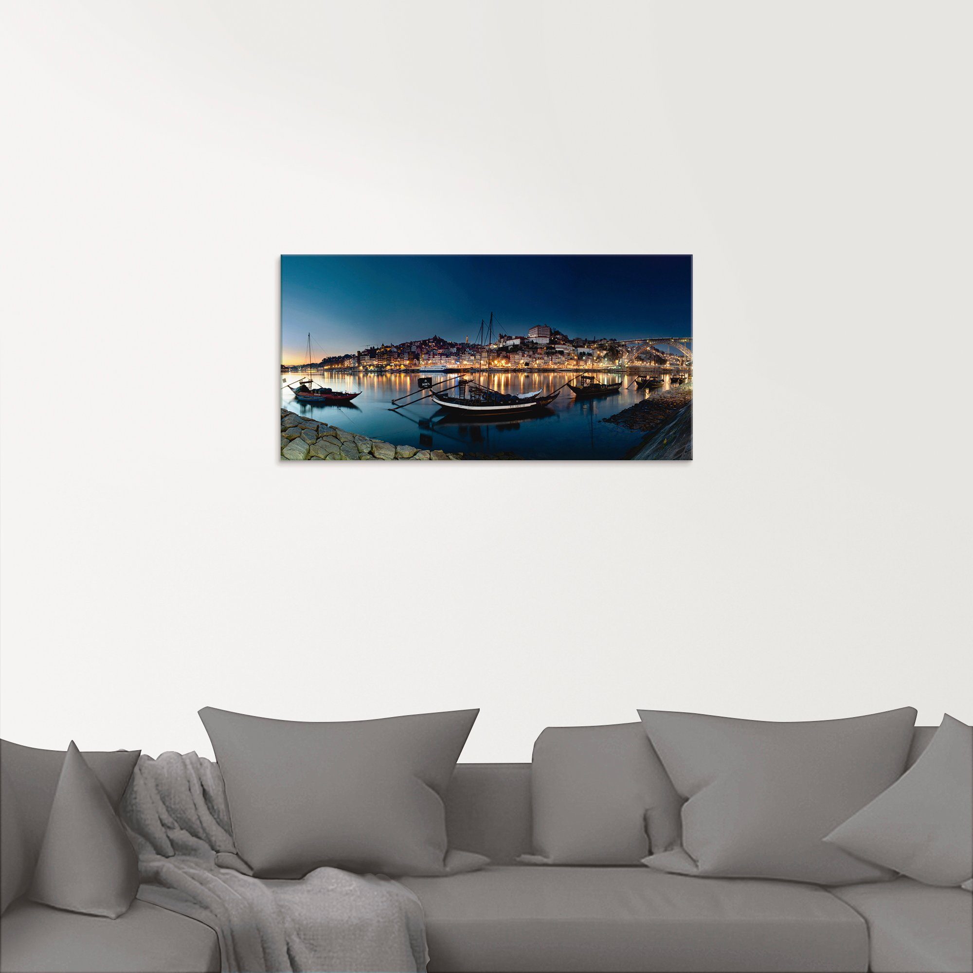 Artland Print op glas Porto - Nachtpanorama in verschillende maten