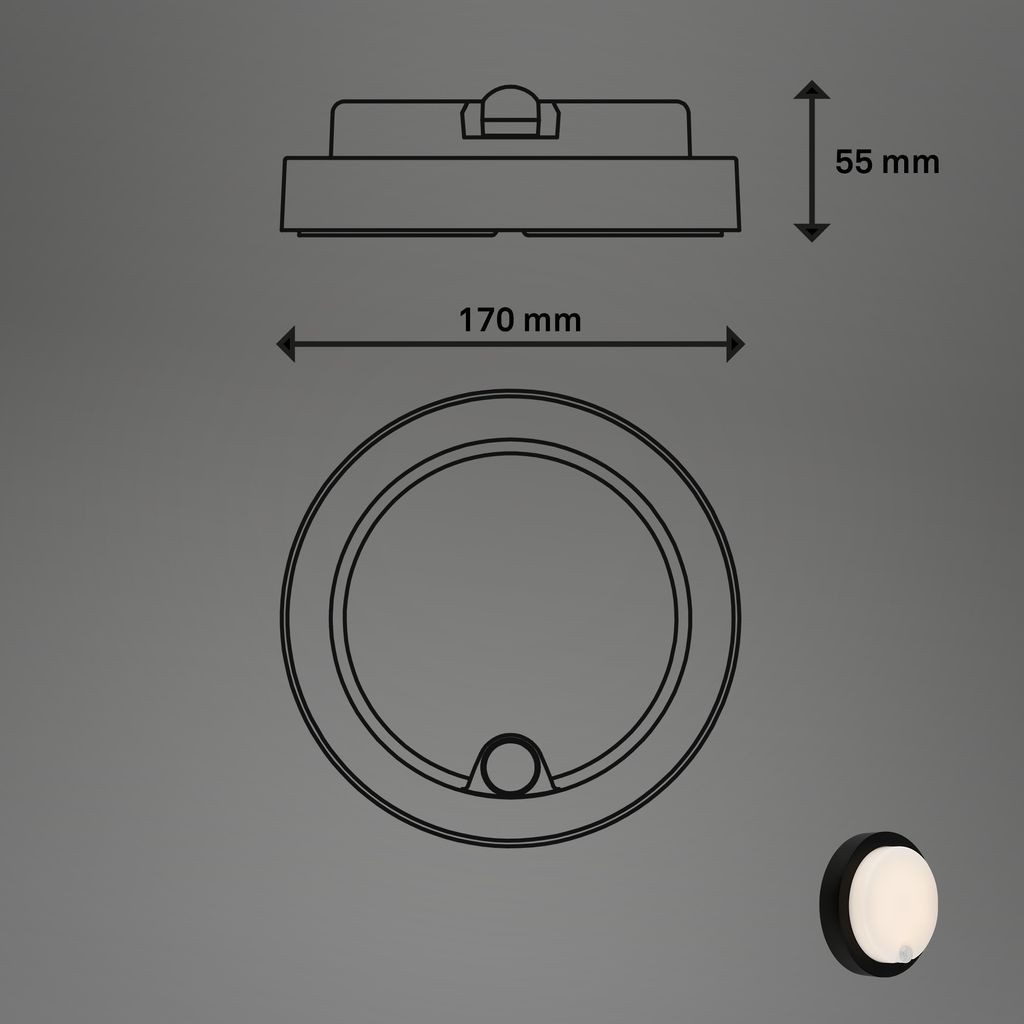 Briloner Leuchten Wandlamp voor buiten Accu LED buitenwandlamp met bewegingssensor, kunststof, zwart