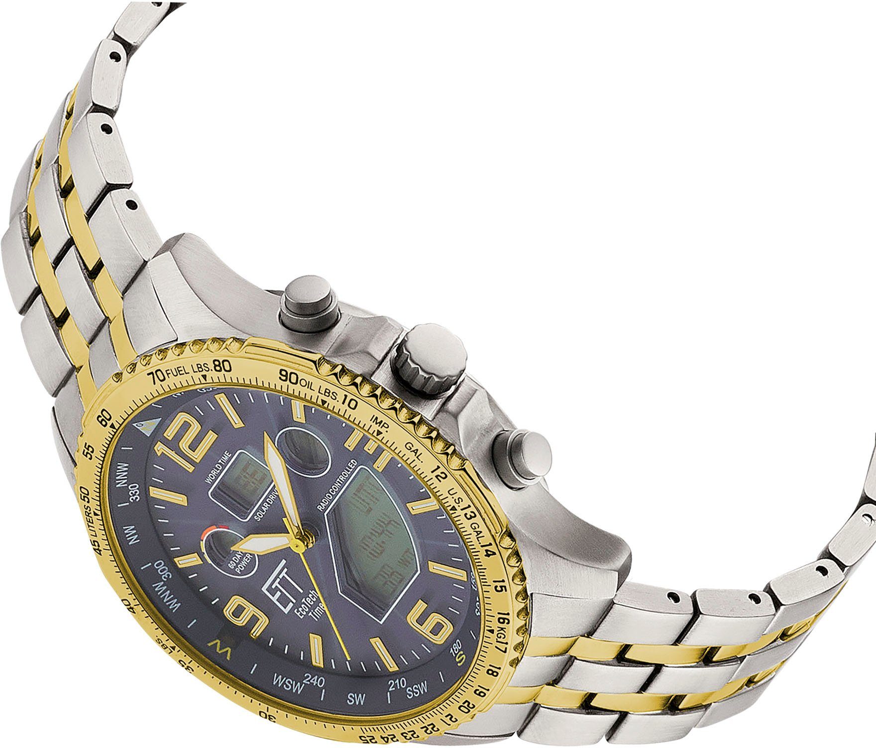 ETT Radiografische chronograaf Professional World Timer Polshorloge, herenhorloge, solar, titanium, datum, stopwatchfunctie