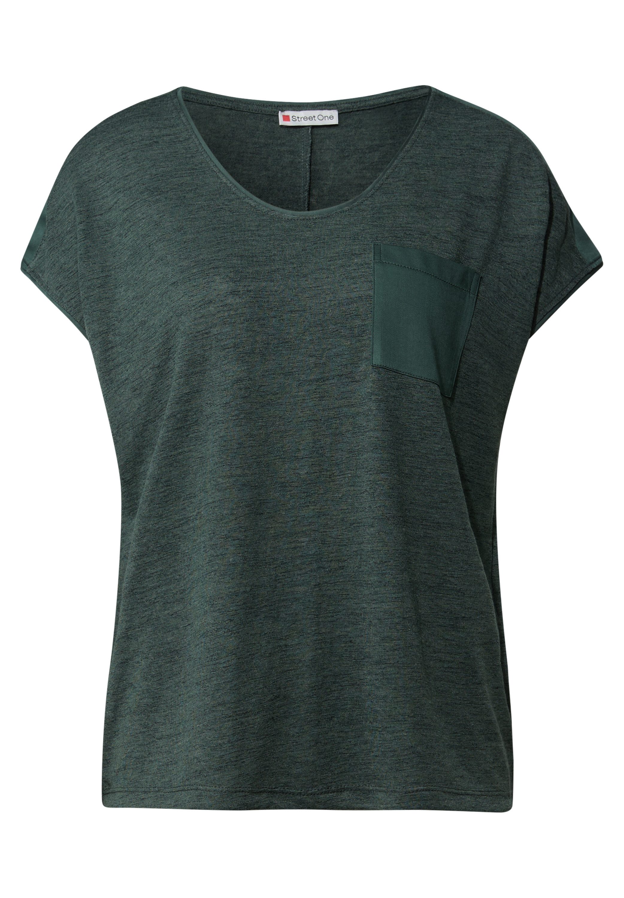 STREET ONE T-shirt in linnen-look en met borstzak