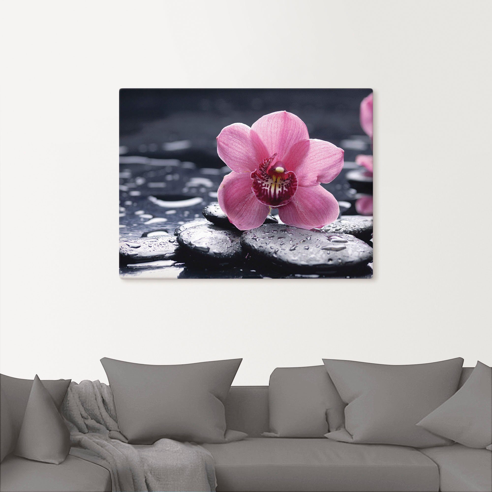 Artland Artprint Stilleven met kiezel en een orchidee als artprint van aluminium, artprint voor buiten, artprint op linnen, poster, muursticker