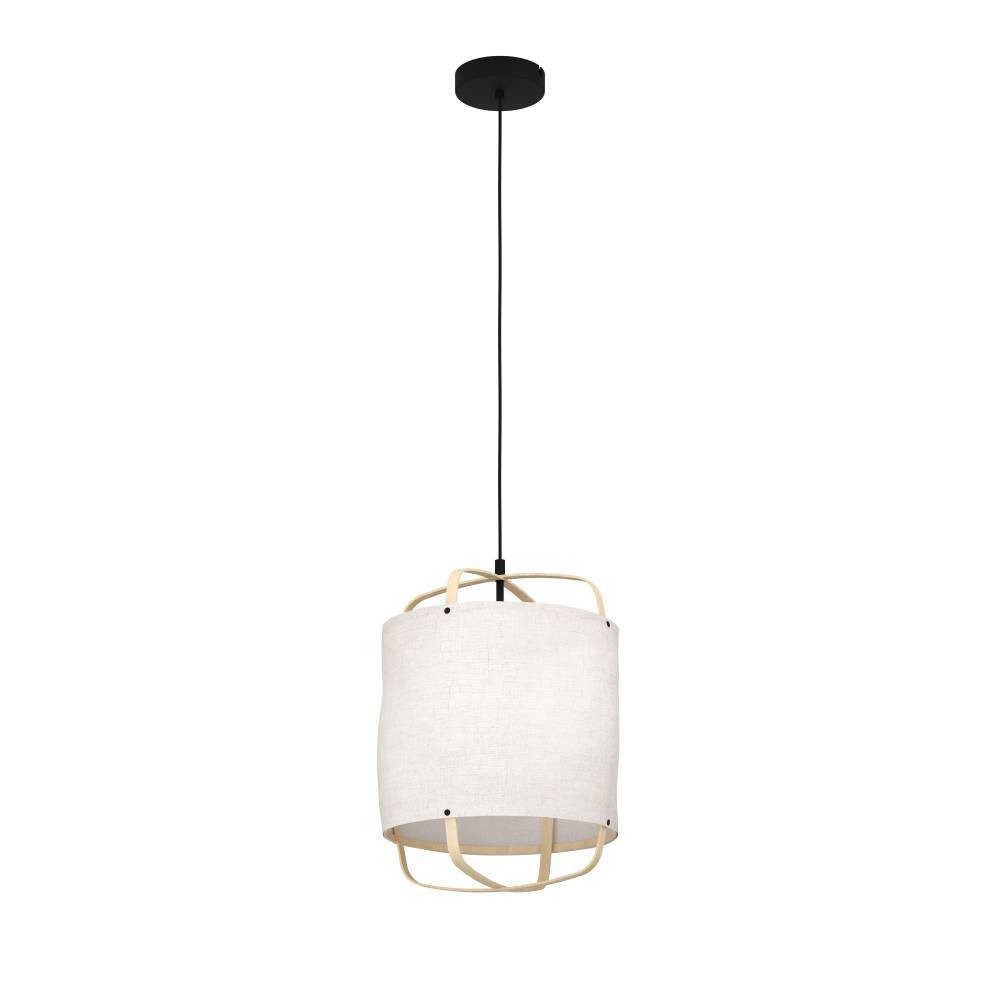 EGLO Hanglamp Surfleet, 1-lichts pendellamp eettafel, textiel lamp hangend voor woonkamer en eetkamer, eettafellamp in natuurlijk design van linnen