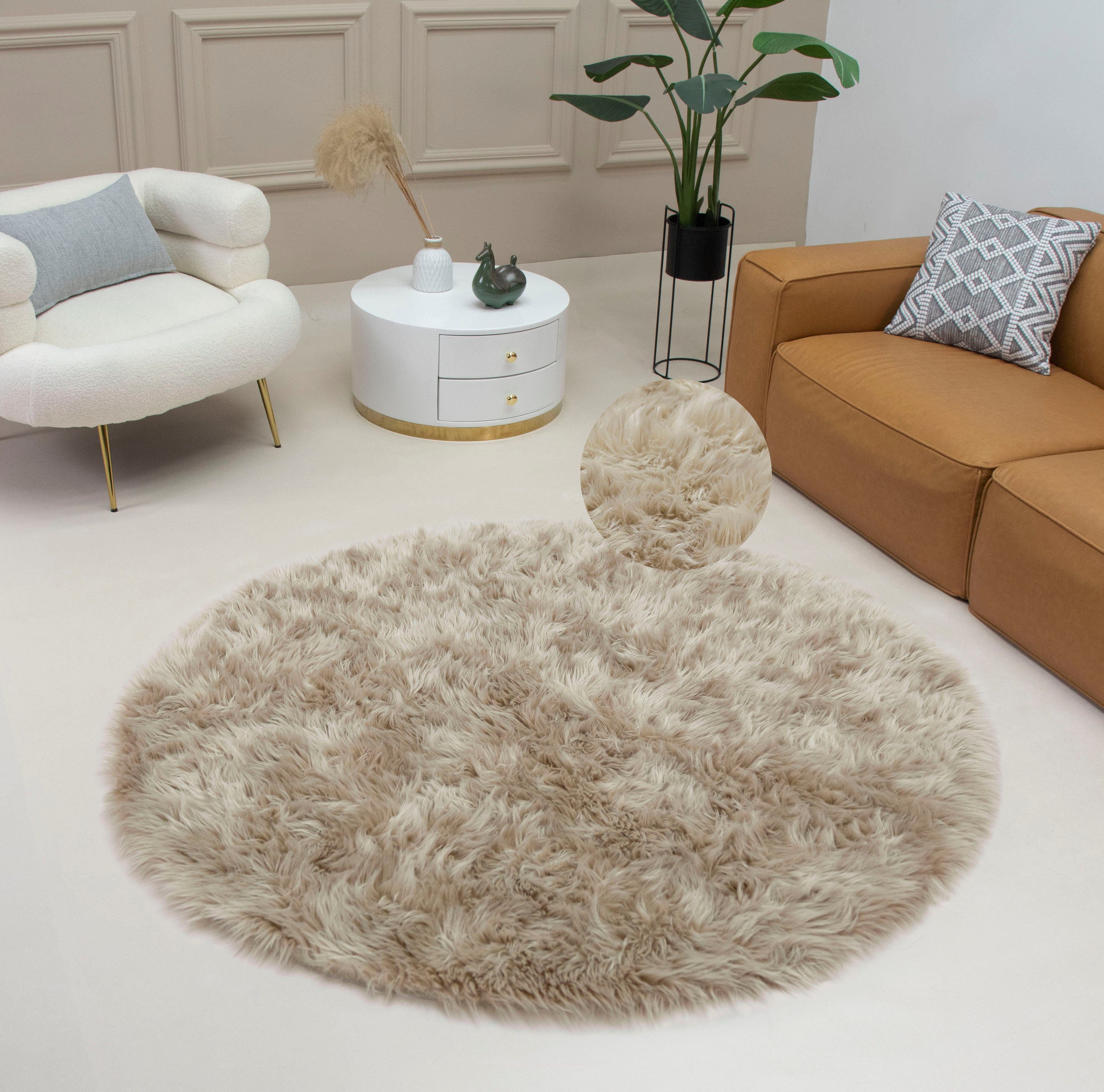 my home Vachtvloerkleed Dena, hoogpolige tapijten Imitatiebont, zacht, unikleuren, woonkamer, slaapkamer, eetkamer