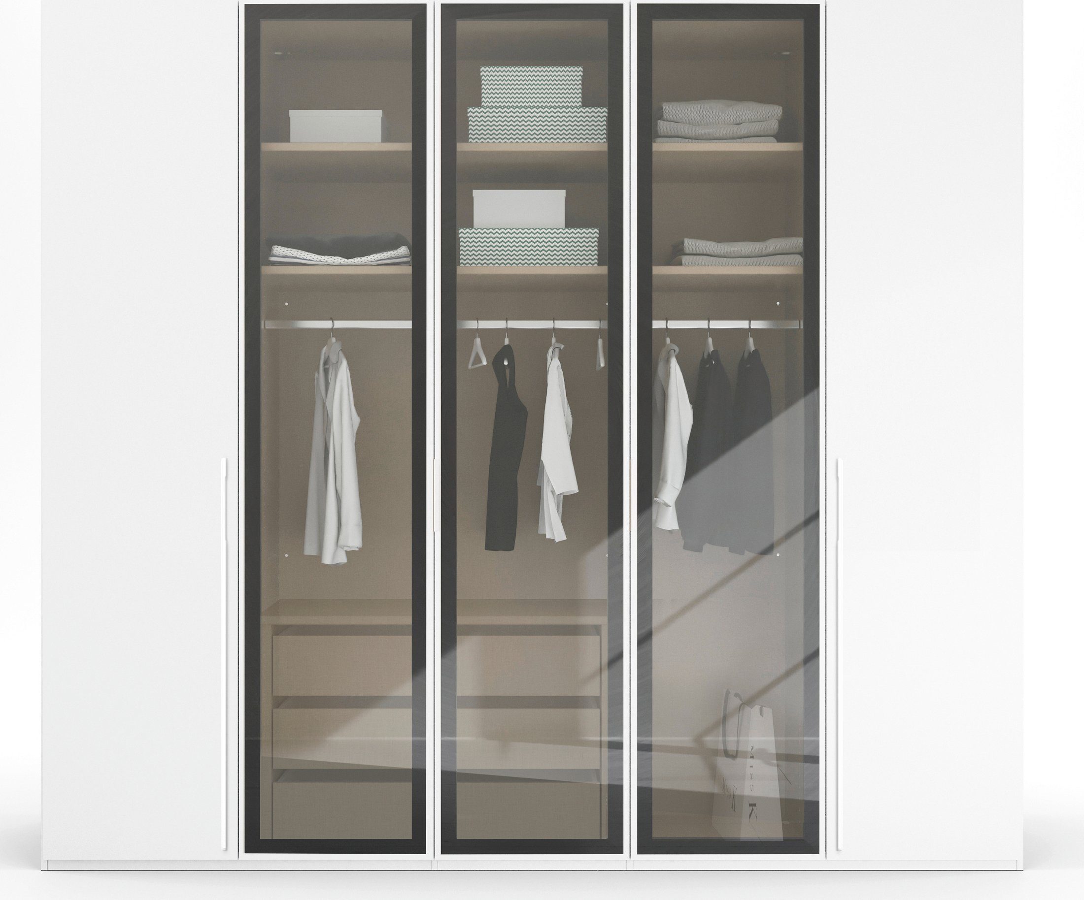 rauch Draaideurkast Kledingkast kast garderobe SKAT SHINE met hoogwaardige, transparant grijs glas inclusief uitgebreid toebehoren made in germany