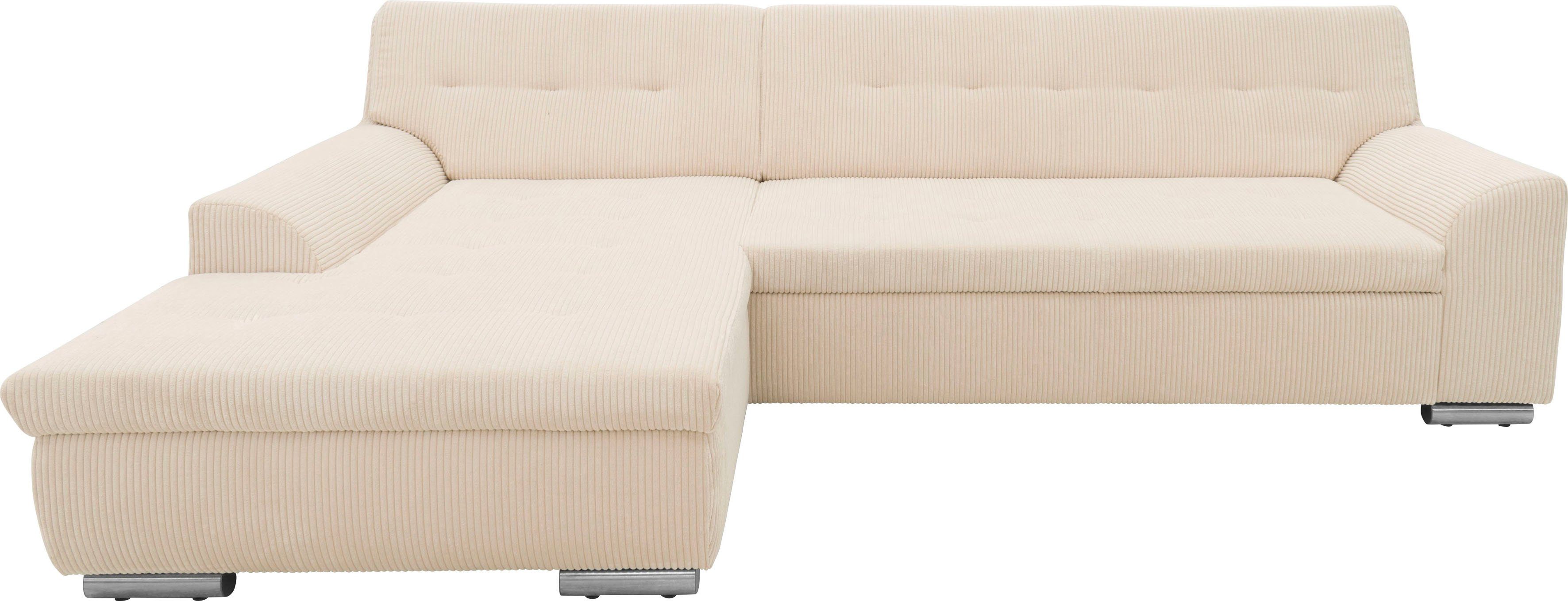 DOMO collection Hoekbank Treviso veel bekledingen, ook in cord, L-vorm, B/D/H: 267/80/83 cm optioneel met slaapbank functie, incl. sierkussens, hoogwaardig doorgestikt patroon