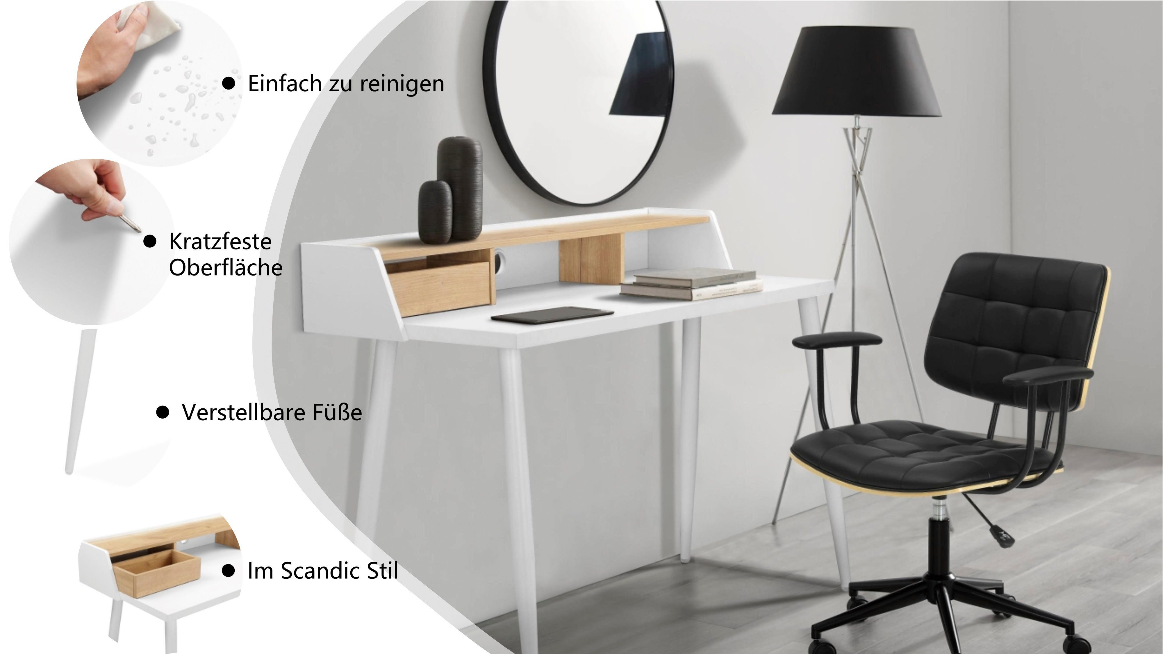 andas Bureau RORBY Laptoptafel, thuiswerkplek, metalen poten, kabeldoorvoer, breedte 120 cm
