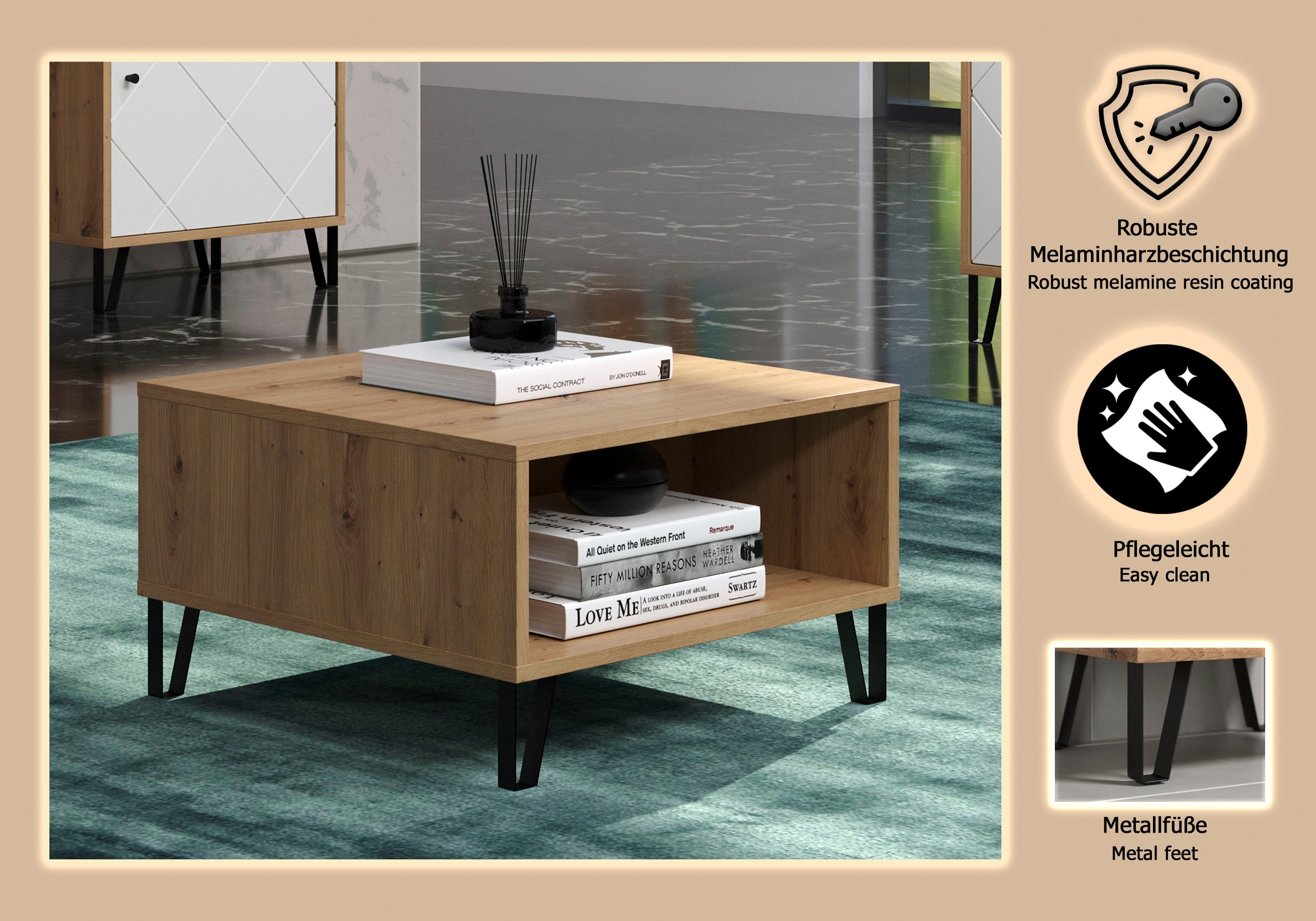 Places of Style Salontafel Tarragona Salontafel met 2 open vakken - (B/D/H) 60/60/37 cm