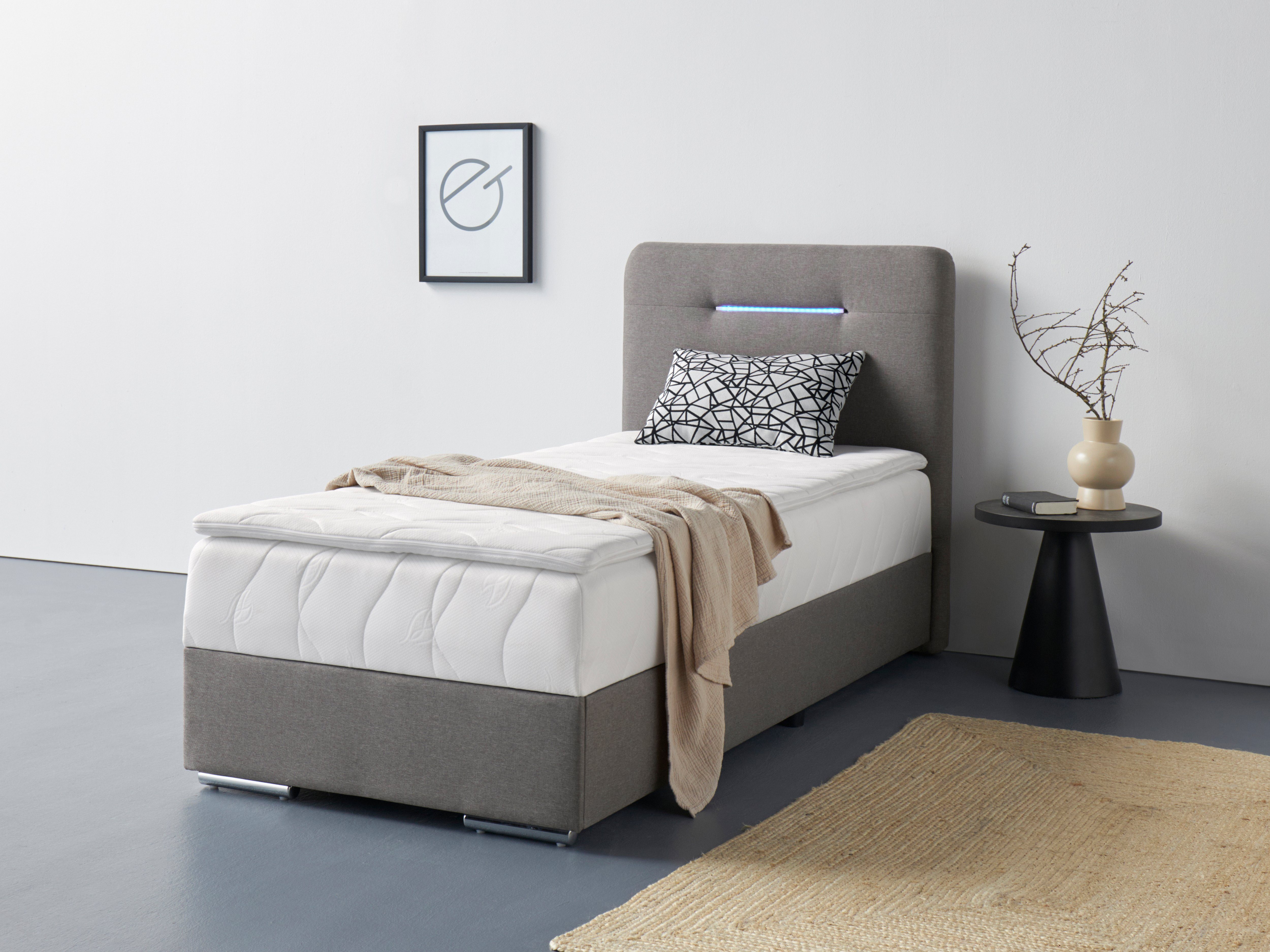 COTTA Boxspring Lighstar inclusief ledverlichting, topmatras, bedkist en sierkussen boxsprings grijs