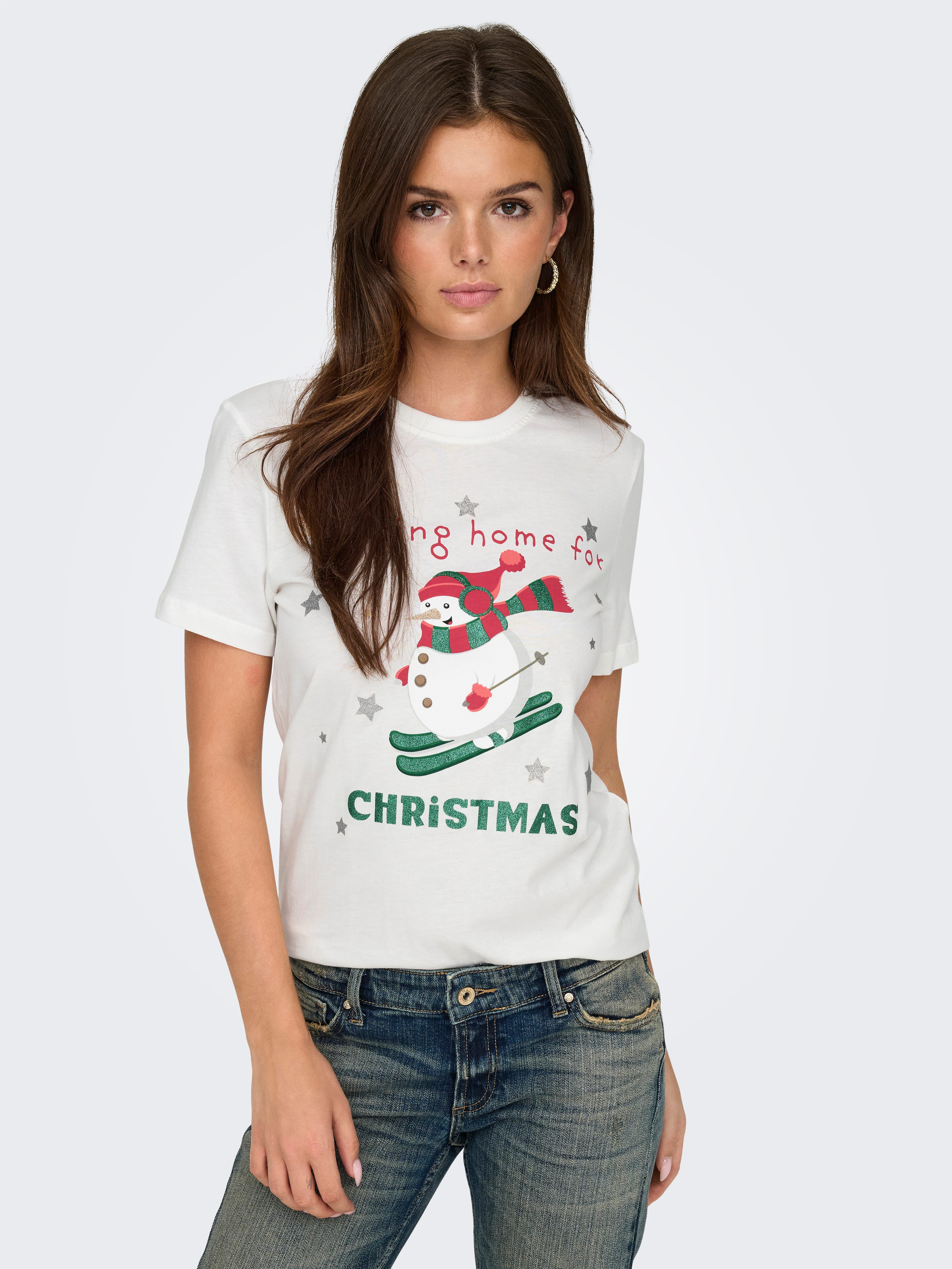 Only Shirt met ronde hals ONLXMAS YRSA CHRISTMAS REG S/S TOP JRS