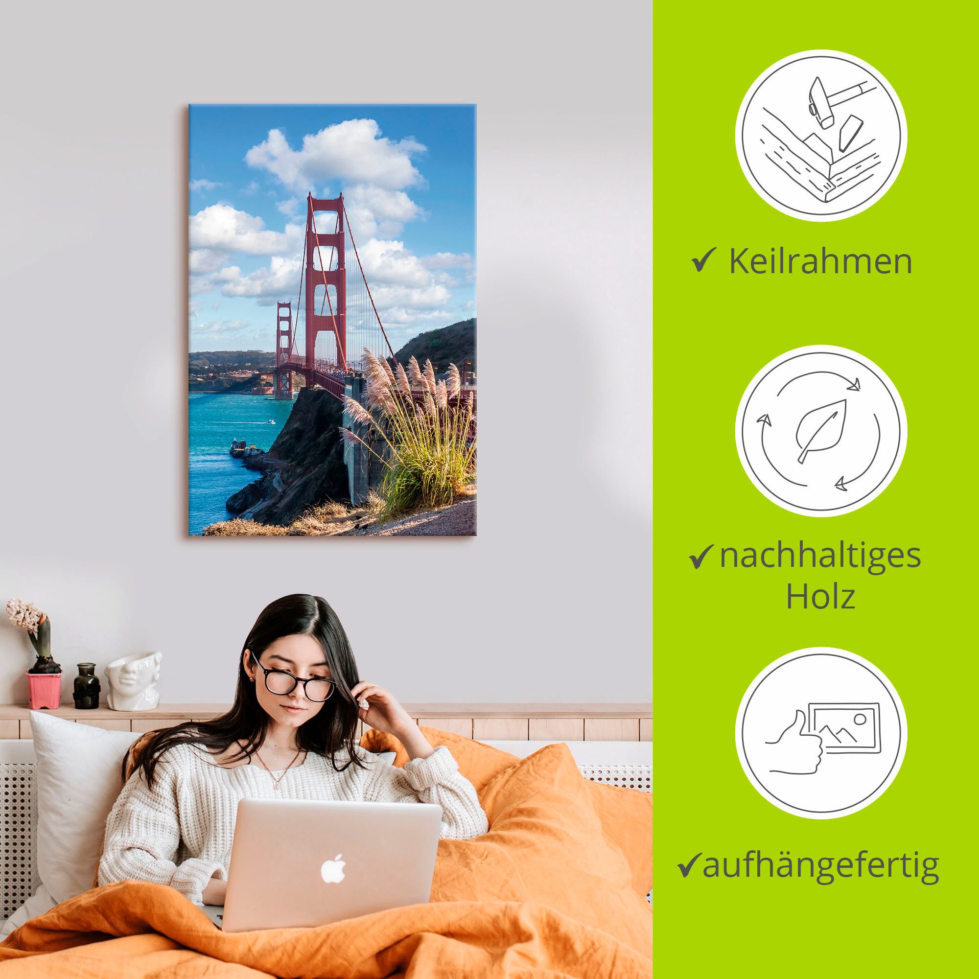 Artland Artprint San Francisco Golden Gate Bridge als artprint op linnen in verschillende maten