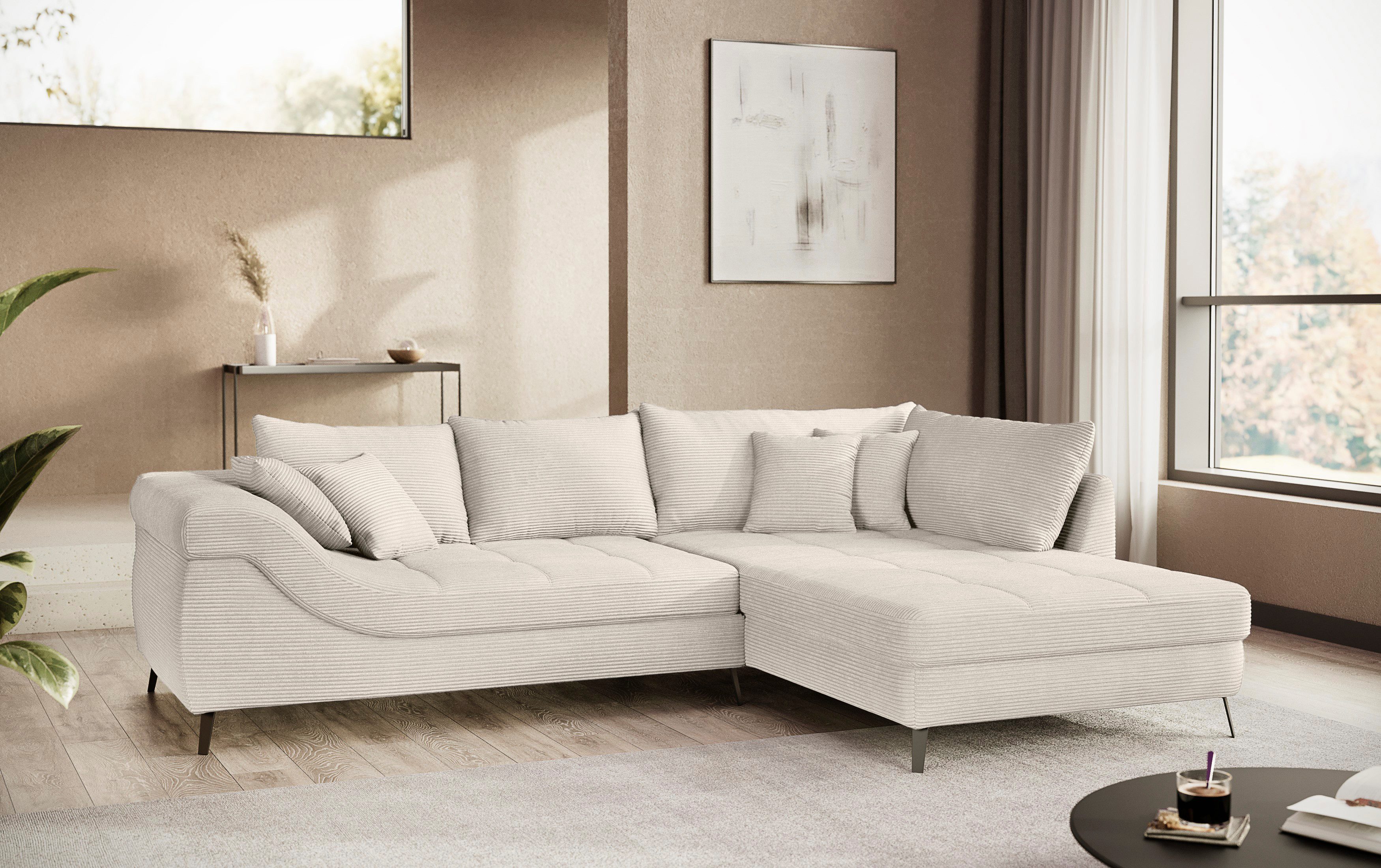 Mr. Couch Hoekbank Portofino L-vorm 4 bekledingskwaliteiten, 13,5 cm hoge metalen profielvoeten in mat zwart