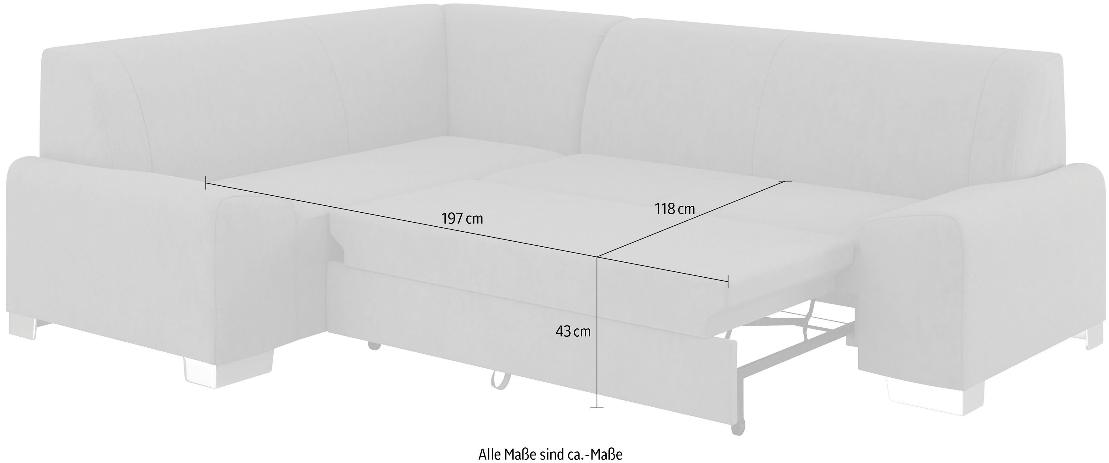 DOMO collection Hoekbank Anzio in kubistische vormtaal, platte armleuningen, L-vorm Naar keuze met bedfunctie en binnenvering voor hoog zitcomfort