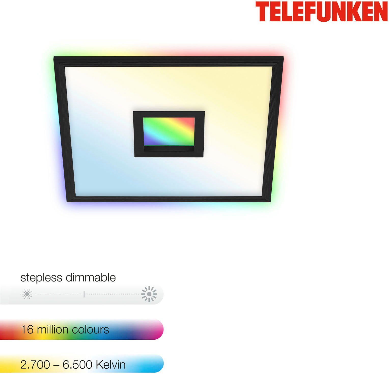 Telefunken Led-paneel 319405TF CENTERBACK Plafondlamp, RGB, backlight, CCT, inclusief afstandsbediening, dimbaar