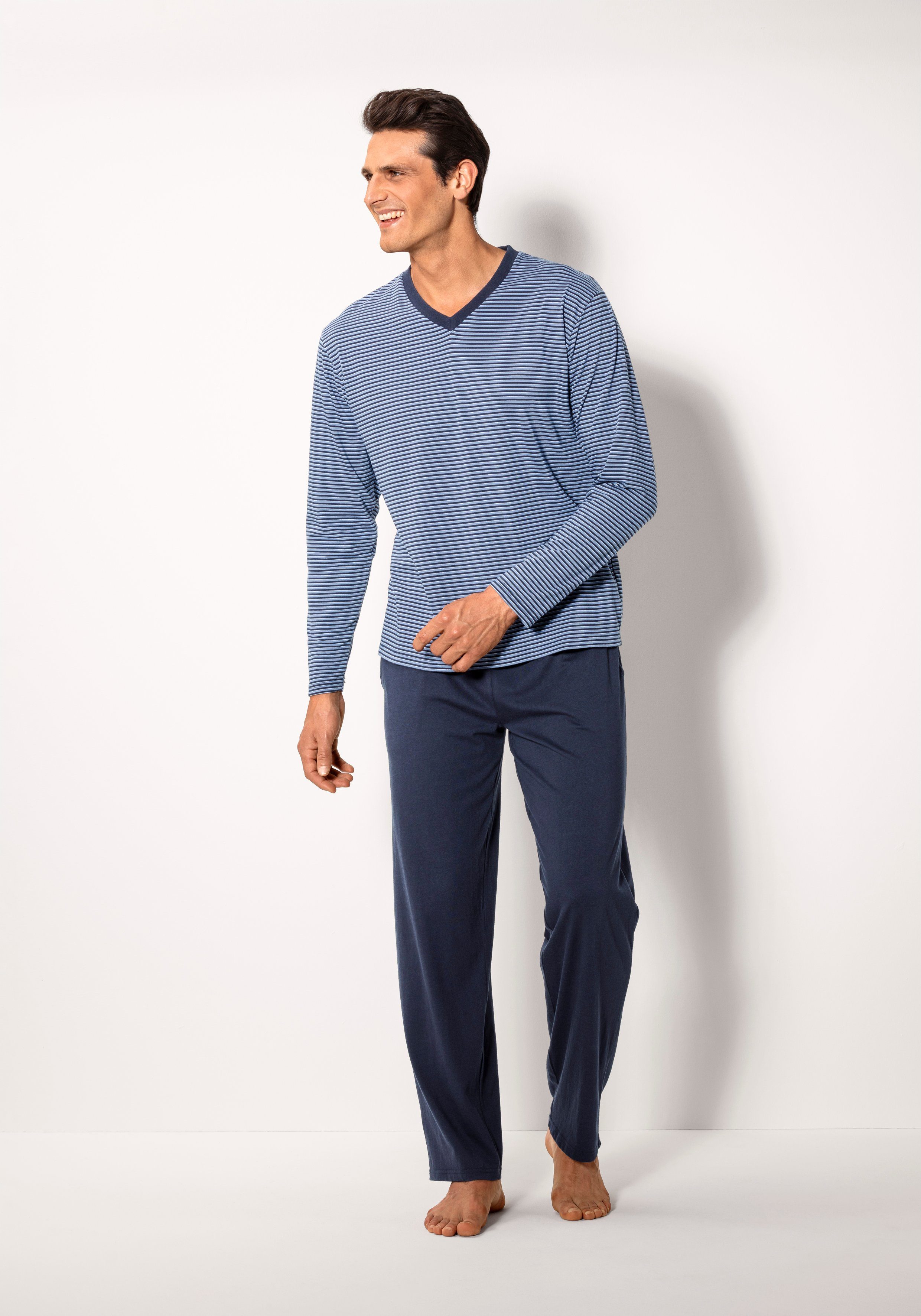le jogger® Pyjama Pyjama met garenverfde strepen (4-delig, Set van 2)