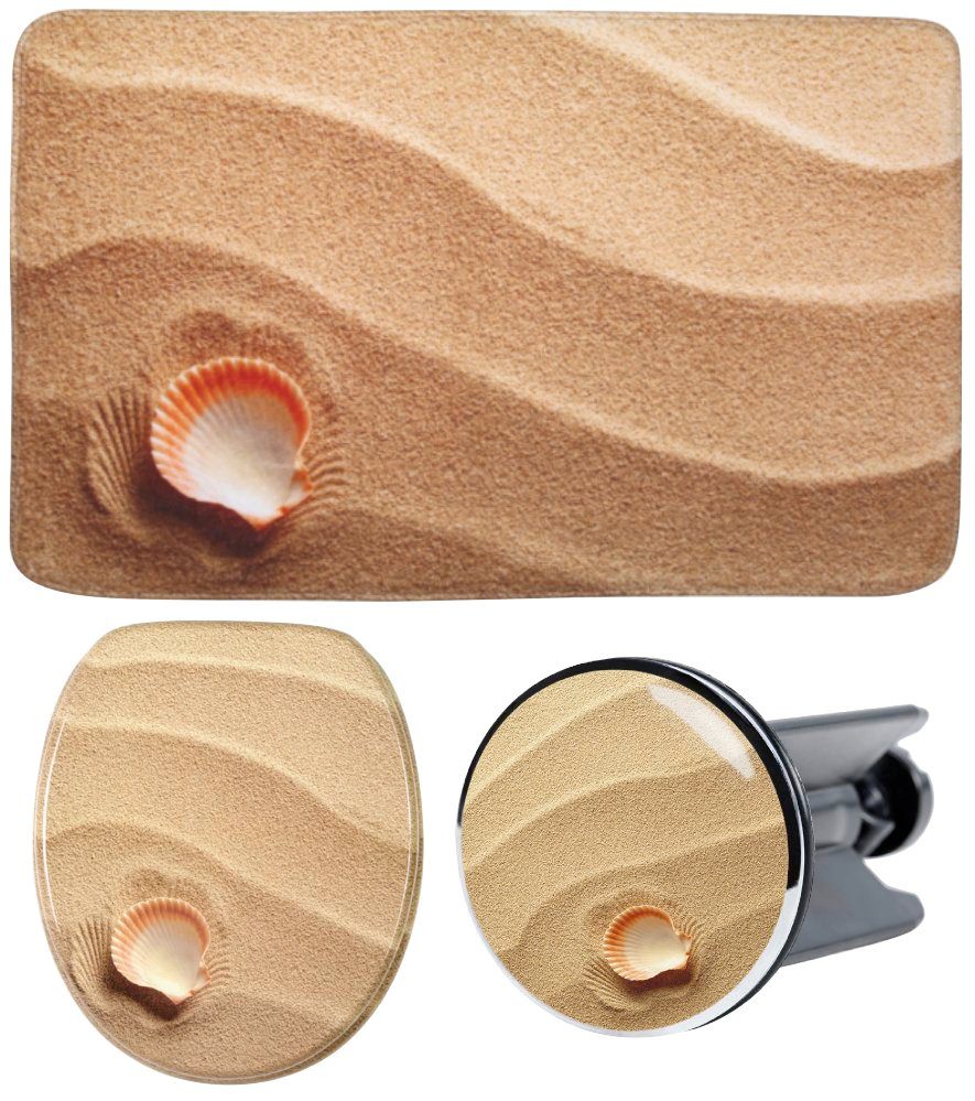 Sanilo Set badkameraccessoires Clam bestaand uit toiletzitting, badmat en wastafelplug (complete set, 3-delig) badkameraccessoires bruin