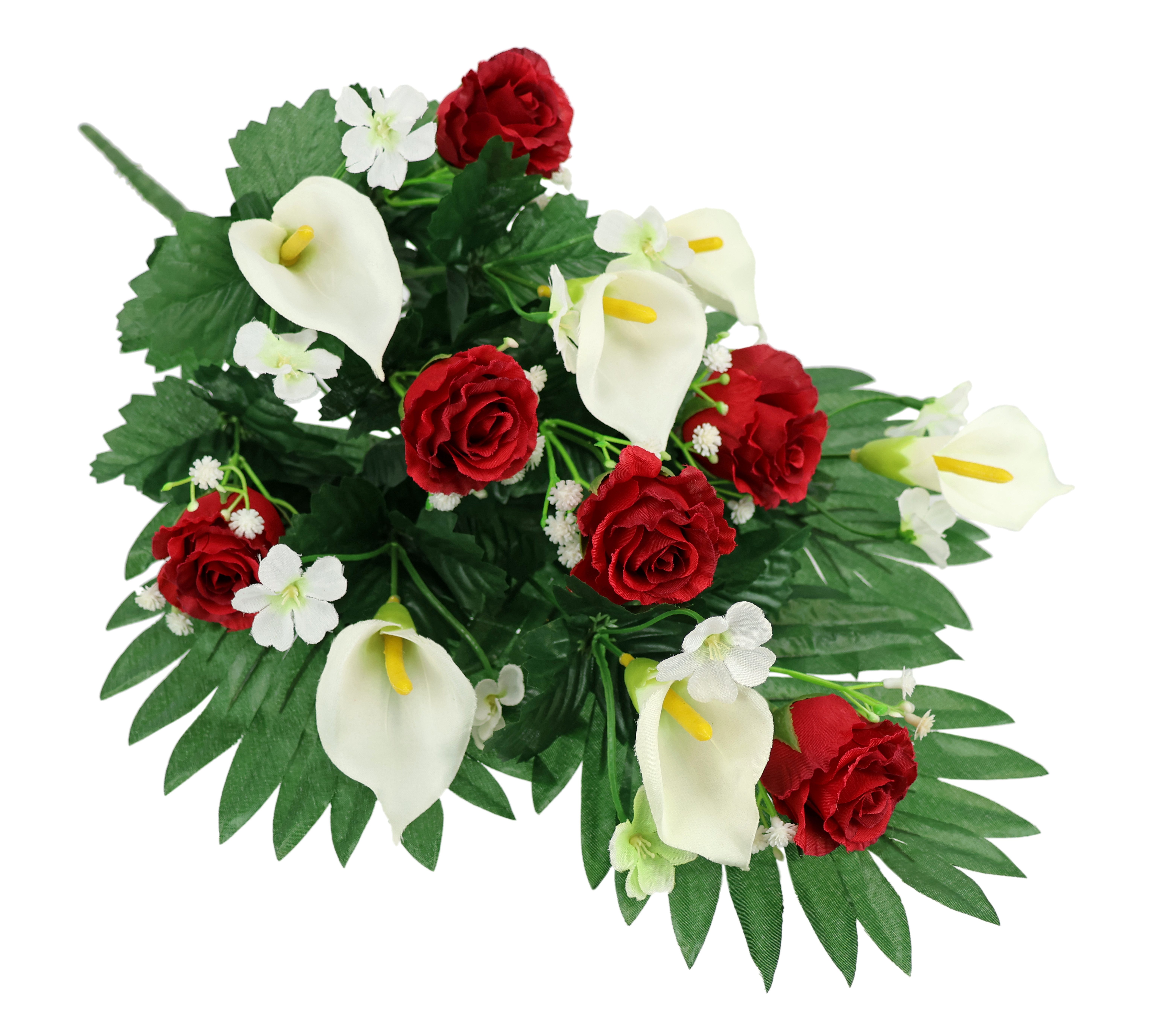 I.GE.A. Kunstbloem Decoratie met kunstrozen en calla Grafdecoratie, begraafplaats arrangement, bloem, zijden bloem, bloemen (1 stuk)