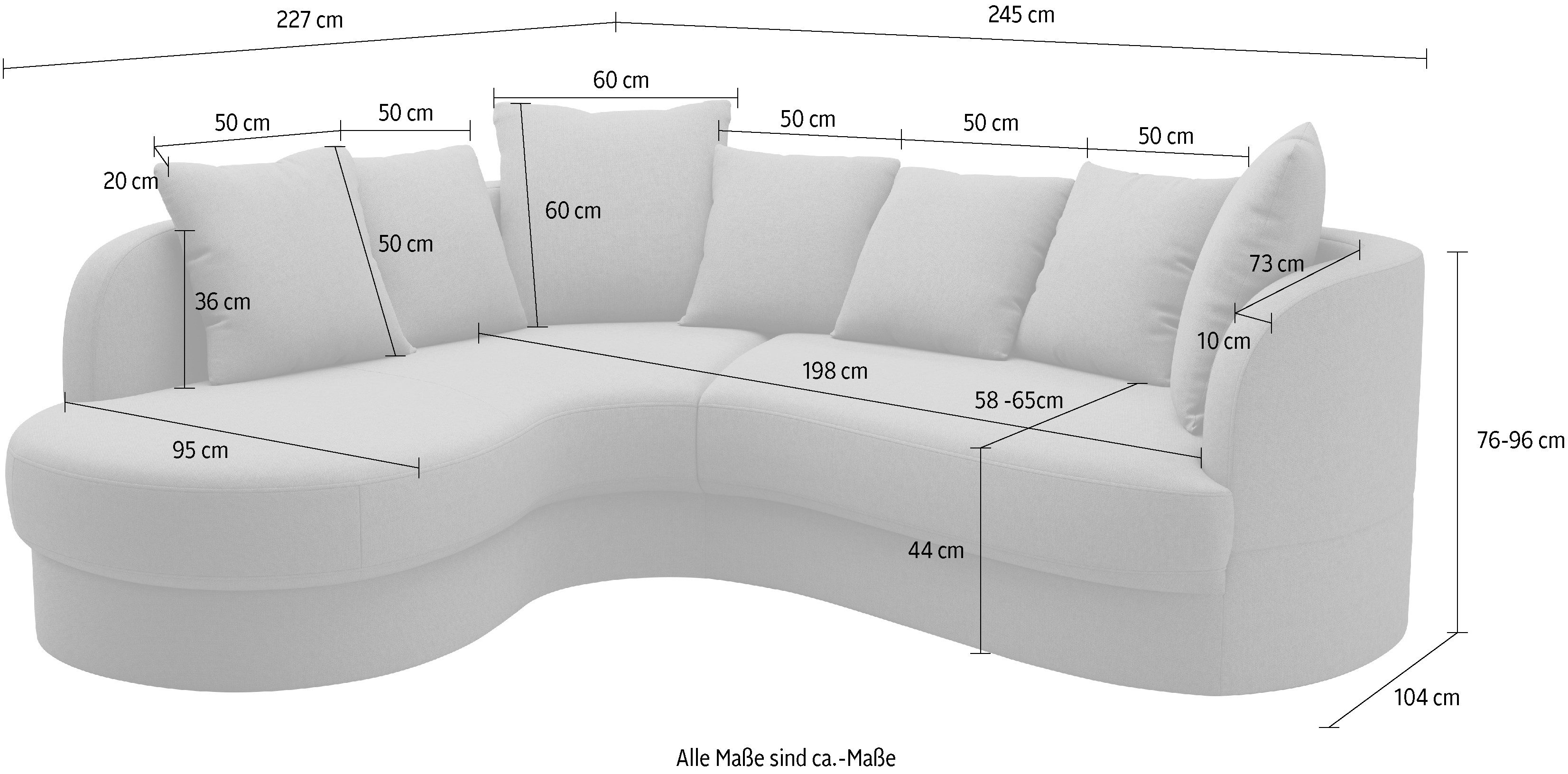 sit&more Hoekbank Samba L-vorm moderne organische vorm, inclusief 7 losse rugkussens